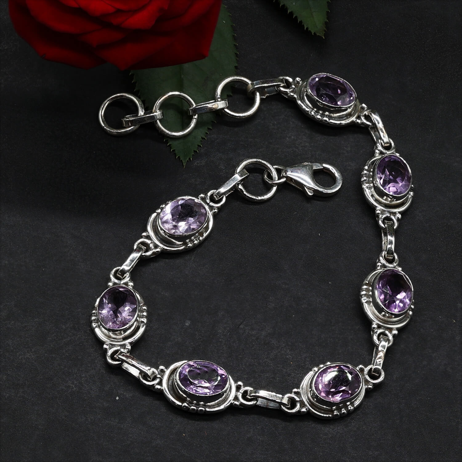 Edelstein Amethyst Armschmuck 925 Silber Armband lila Steine
