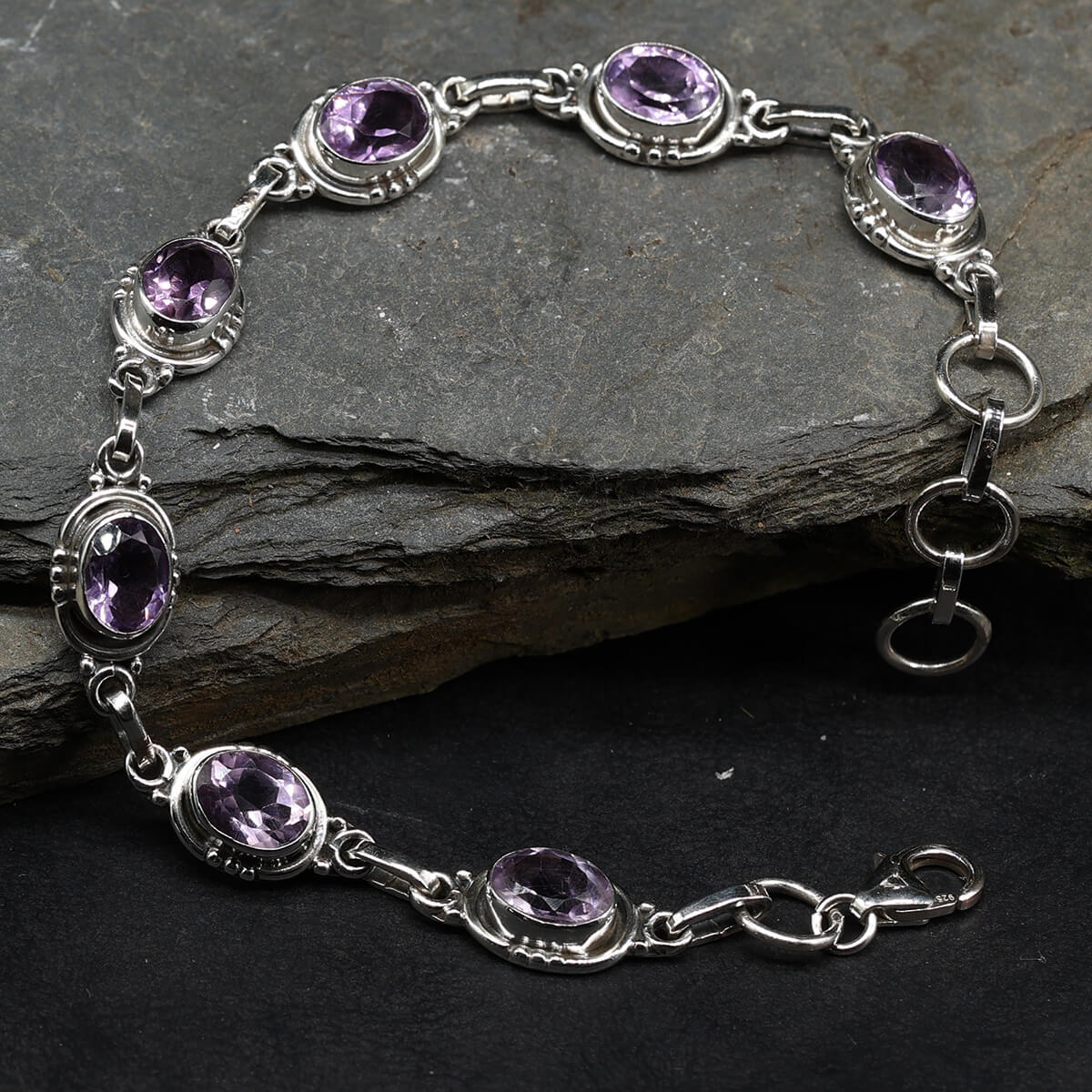 Edelstein Amethyst Armschmuck 925 Silber Armband lila Steine