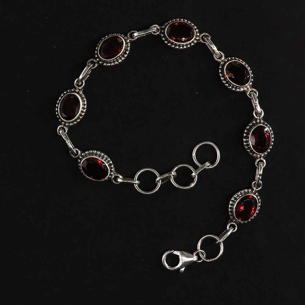 Granat 925 Silber Damen Armband aus Sterlingsilber tiefdunkle Steine