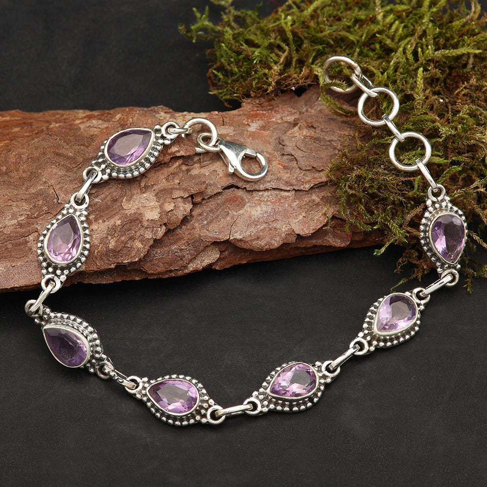 Amethyst Armband 925 Silber edler Steinschmuck Damen facettierte Amethysten
