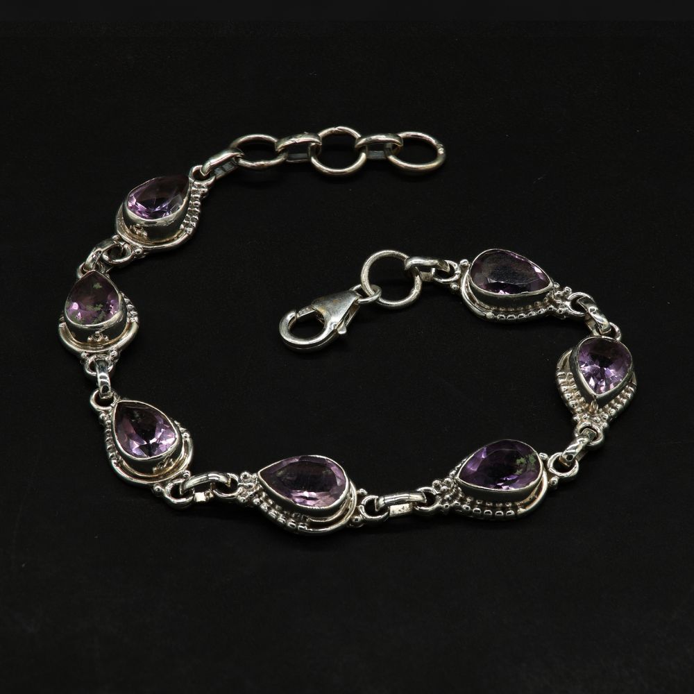 Edles Amethyst Armband 925 Silber mit echten Edelsteinen in tropfenForm