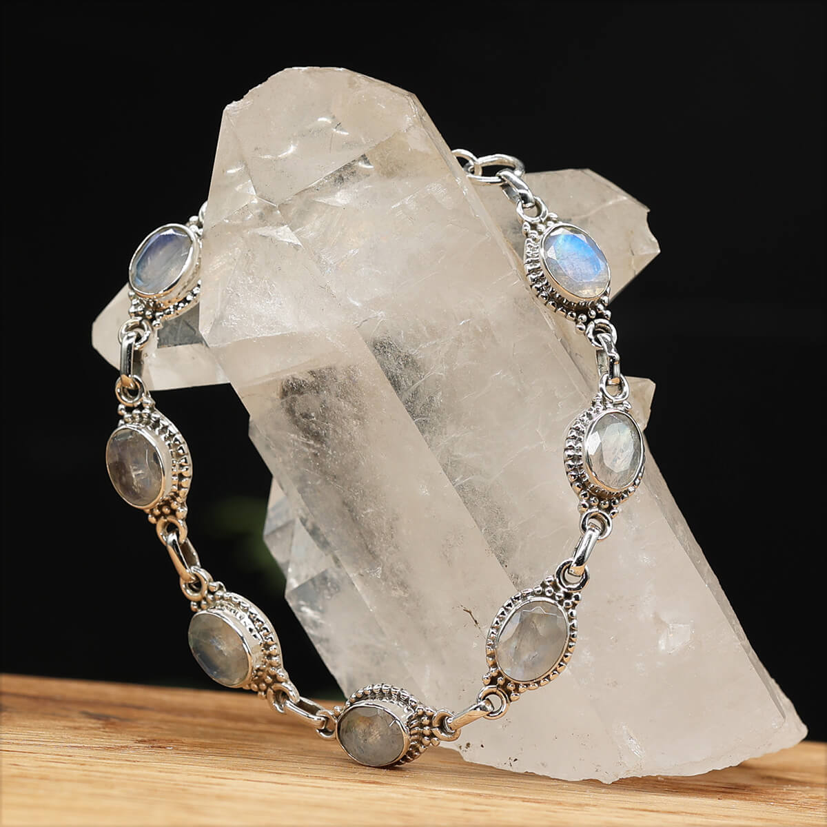 Edelstein Armband 925 Silber Mondstein