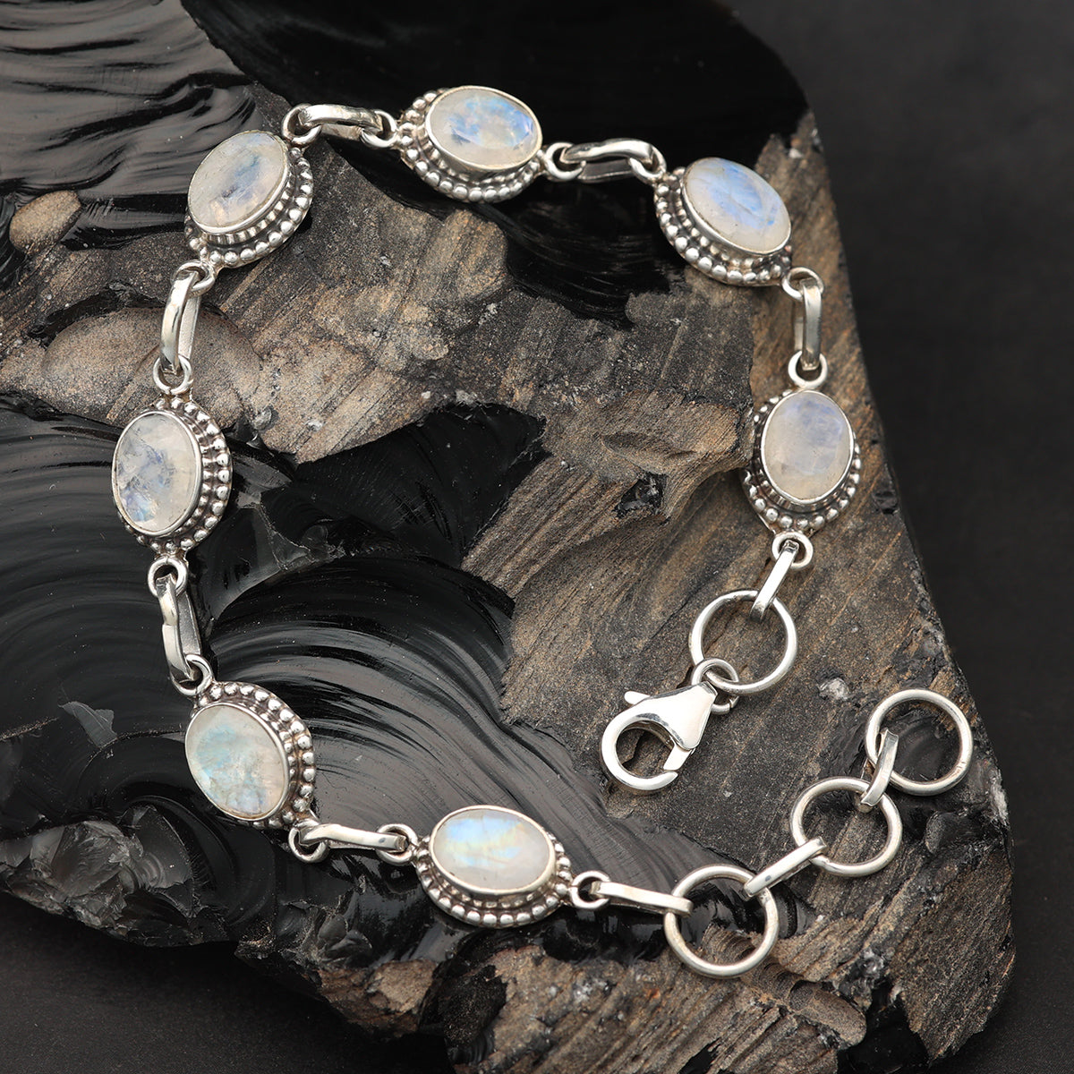  Damen Armschmuck 925 Silber mit Edelstein Mondstein weiss