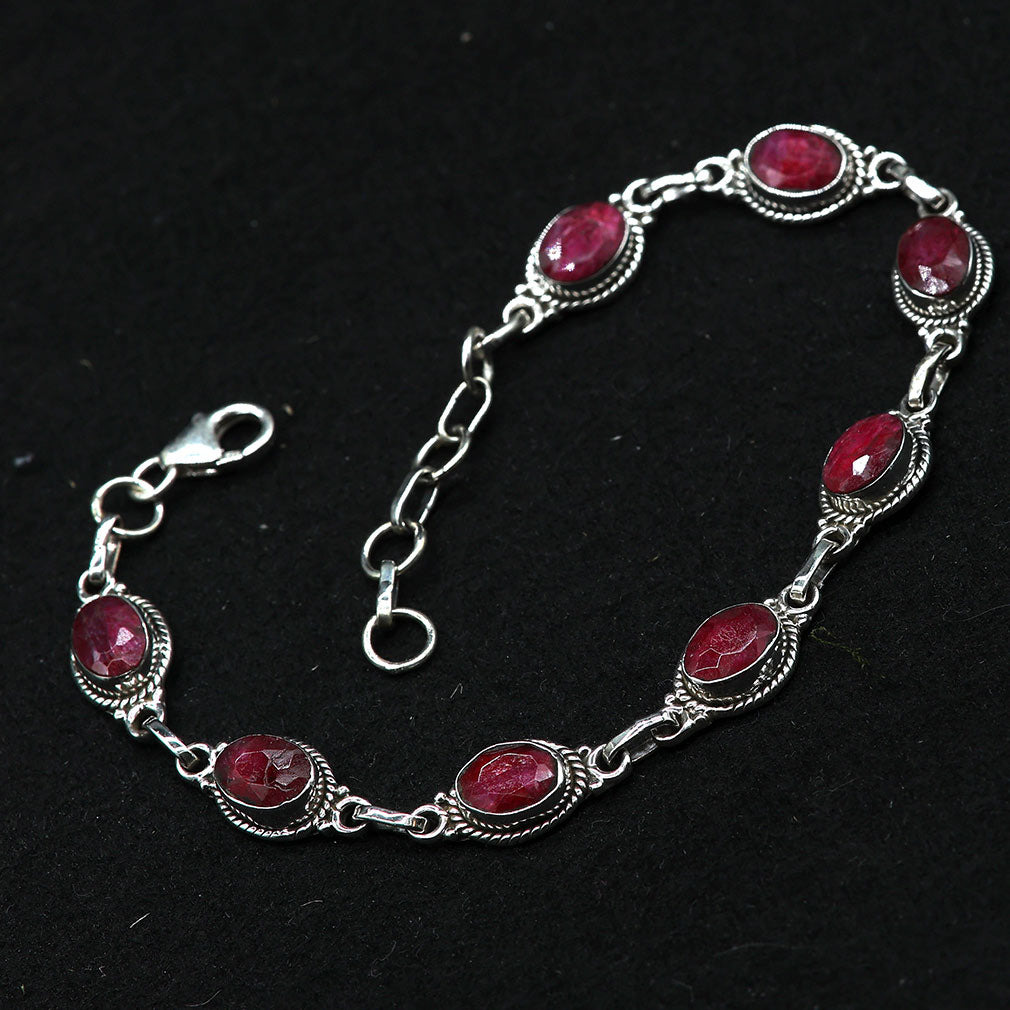 Rubin facettiert 925 Silber Damen Armband aus Sterlingsilber edlen Steine