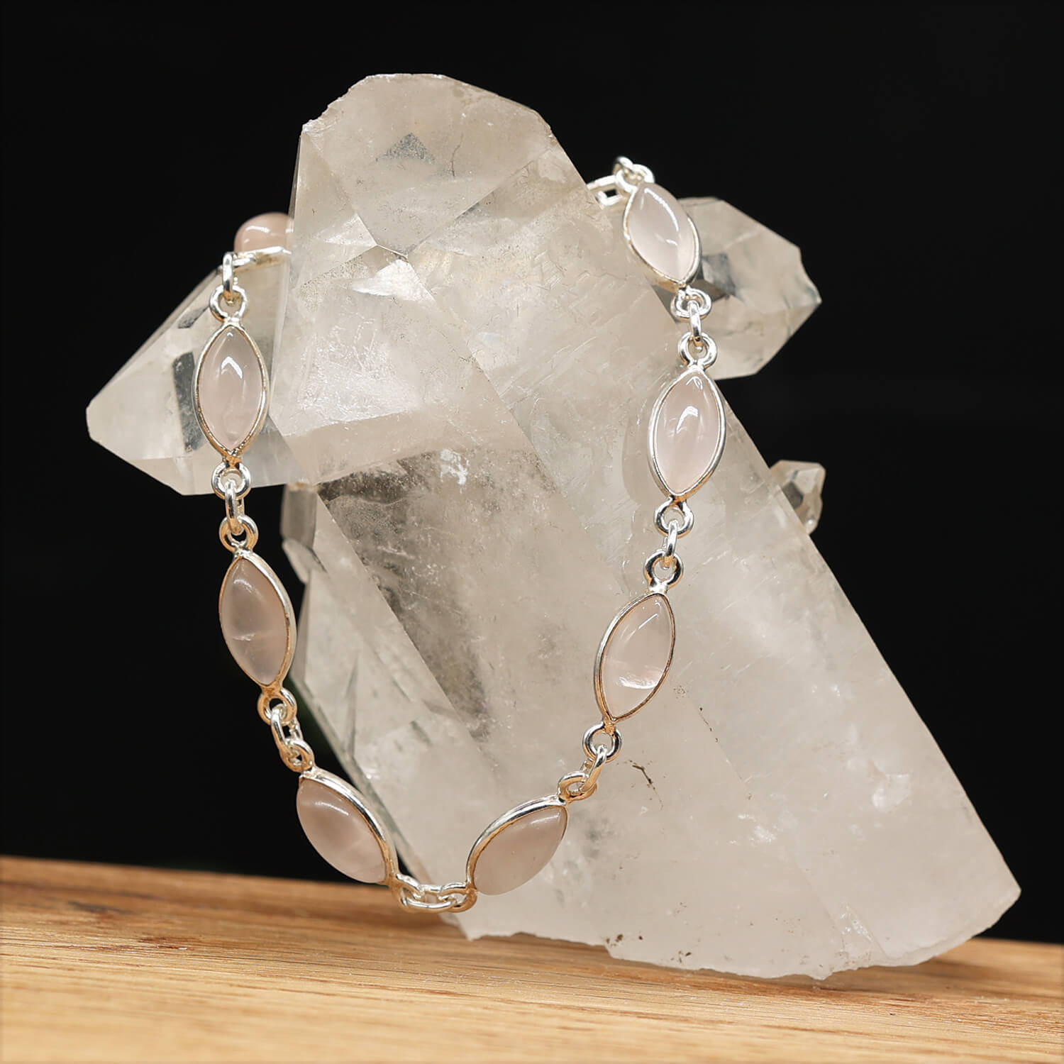 Edelstein Armband 925 Silber Rosenquarz