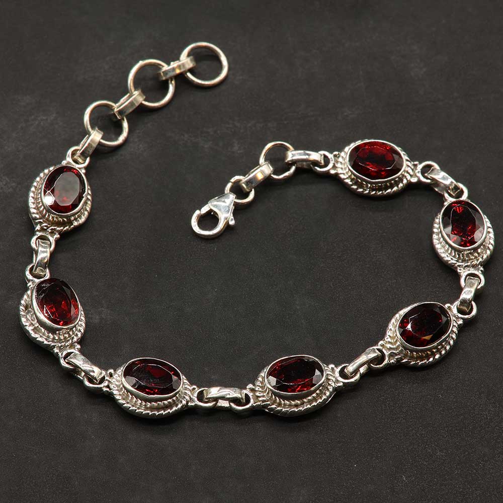 Edelstein Granat Armschmuck Facettenschliff edles Sterlingsilber