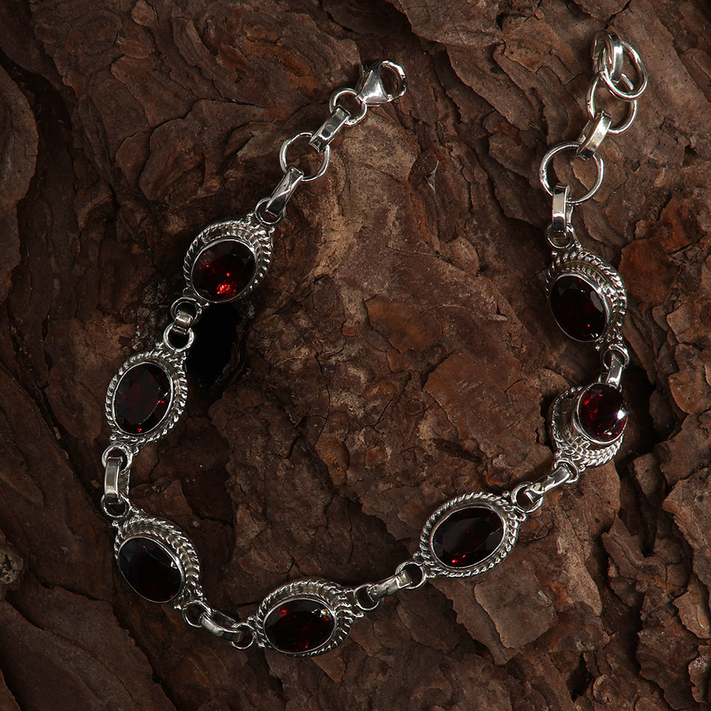 Feines Granat Silber Armband für Damen facettenschliff Edelstein
