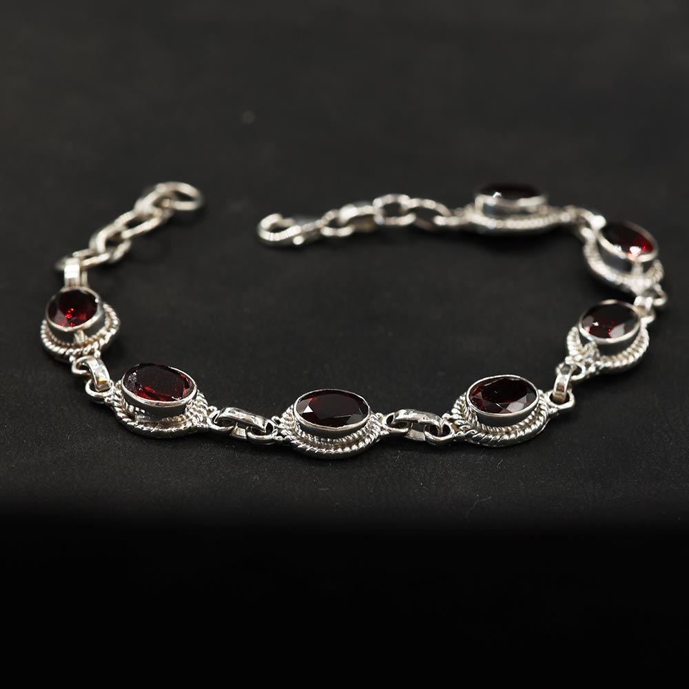 Granat Edelstein Armband Damen Armschmuck mit tiefroten Granat Steinen Sterlingsilber