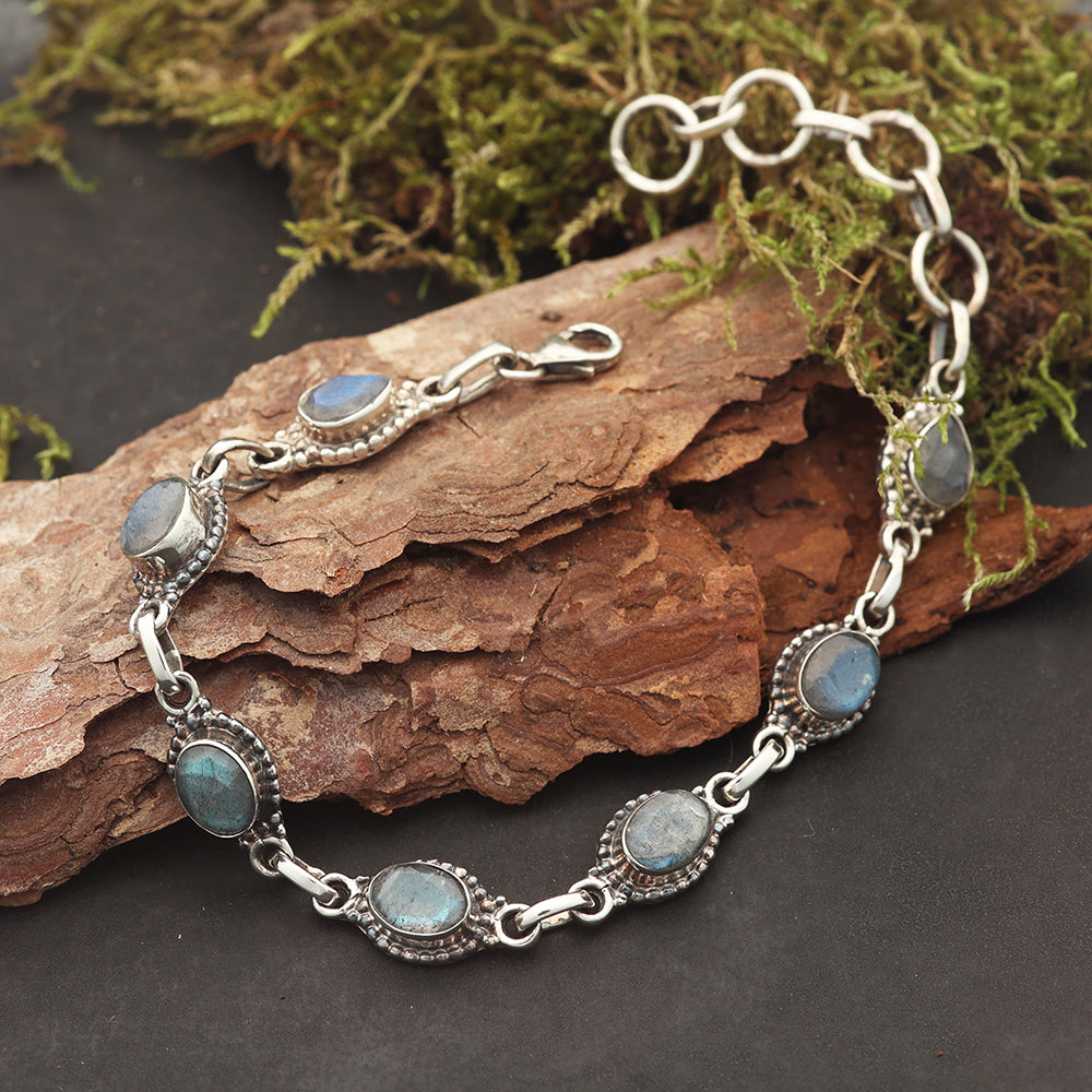 Labradorit Silber Armband edler Armschmuck für Damen 925 Sterlingsilber
