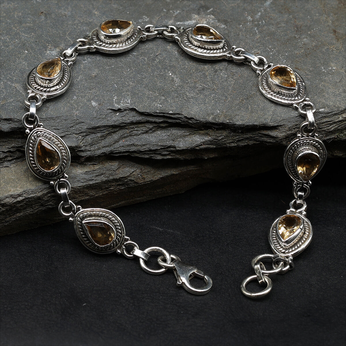 Armband Edelstein und 925 Silber Citrin Tropfen facettiert Schmuck Armschmuck