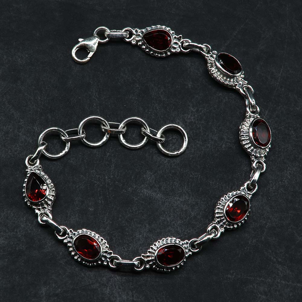 Edelstein Armband Granat in Sterlingsilber gefasster Damen Armschmuck