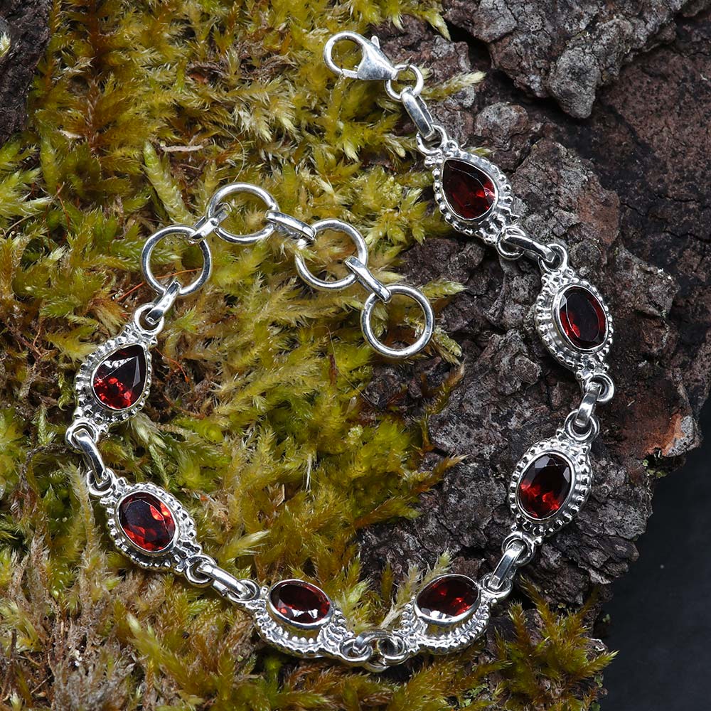 Edelstein Armband Granat in Sterlingsilber gefasster Damen Armschmuck