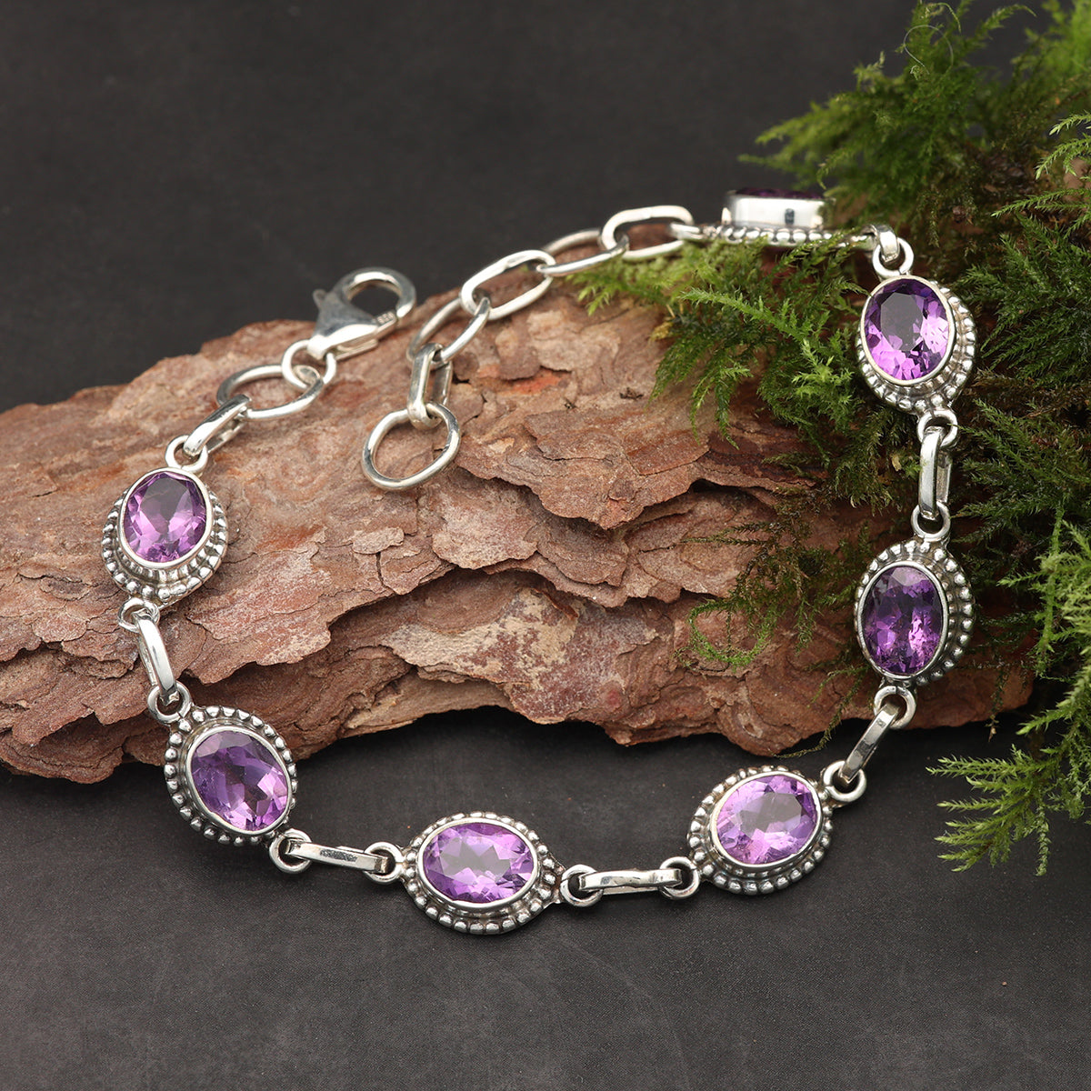 Edelstein Armband Amethyst 925 Silber ovale Stein Elemente edler Damen Armschmuck