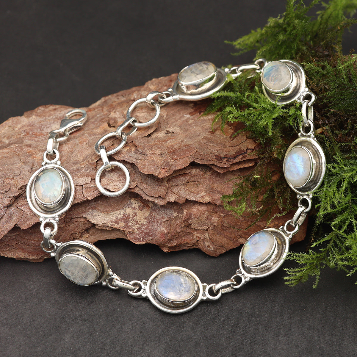 Mondstein Edelstein Armband 925 Silber zart gefasst edler Armschmuck