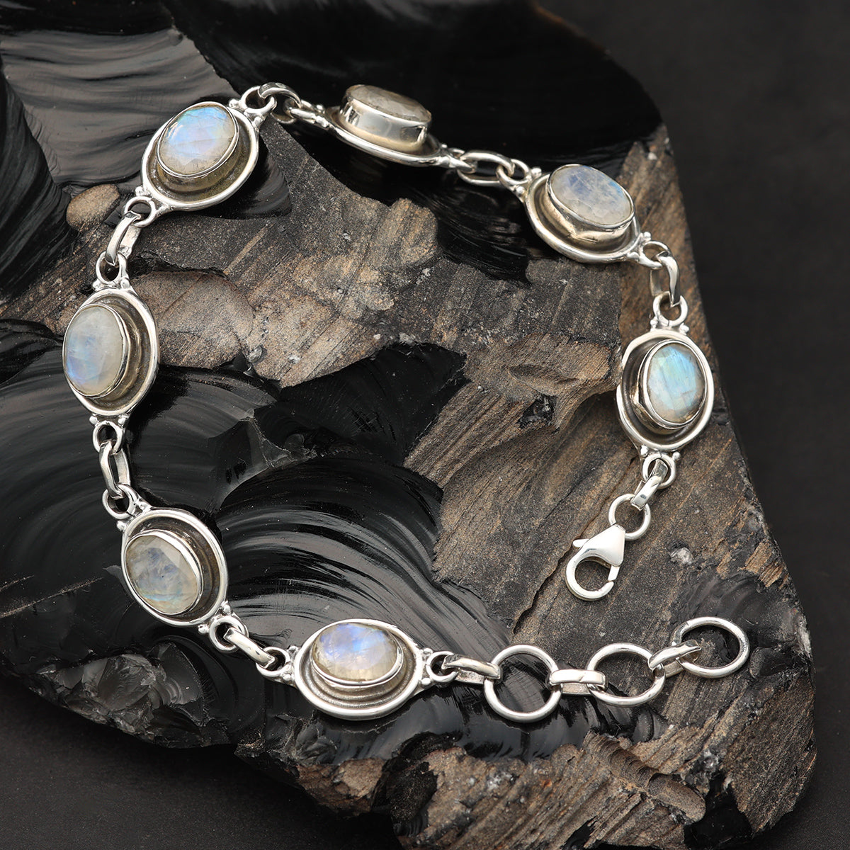 Mondstein Edelstein Armband 925 Silber zart gefasst edler Armschmuck