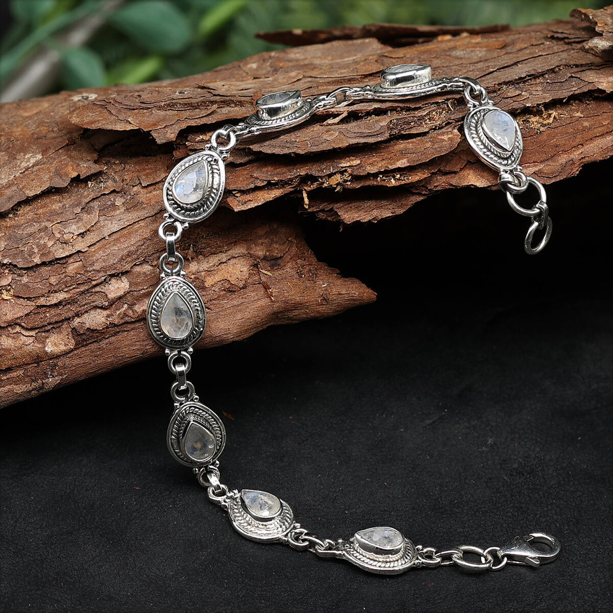 Mondstein Edelstein Armband 925 Silber zart gefasst edler Armschmuck