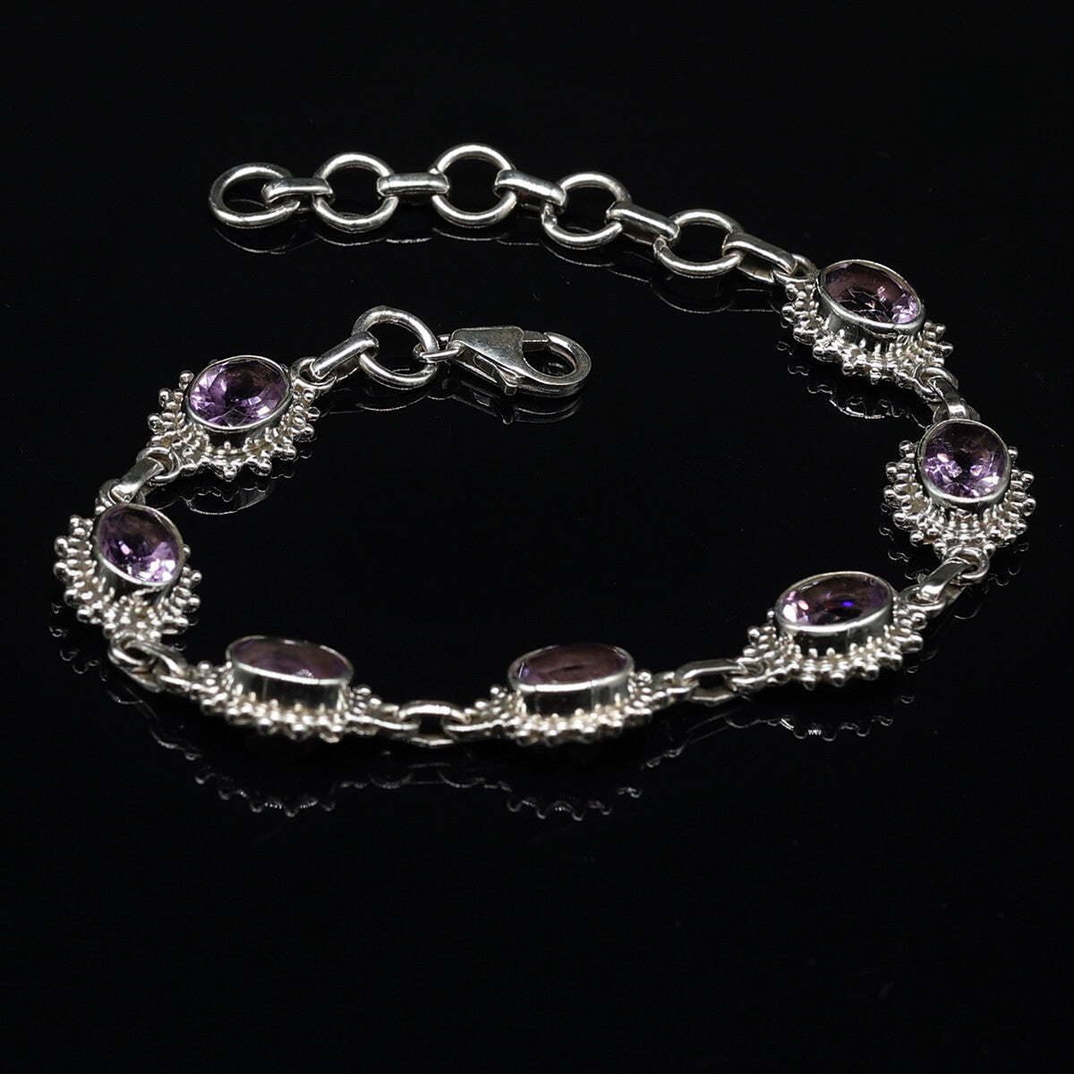 Edelstein Armschmuck 925 Silber Amethyst Oval verziert Facettenschliff edles Damen Armschmuck