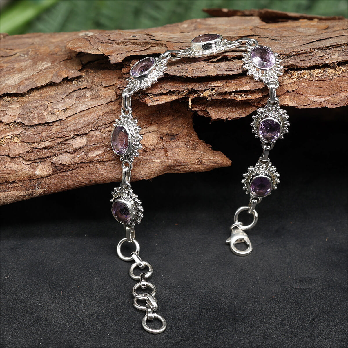 Edelstein Armschmuck 925 Silber Amethyst Oval verziert Facettenschliff edles Damen Armschmuck