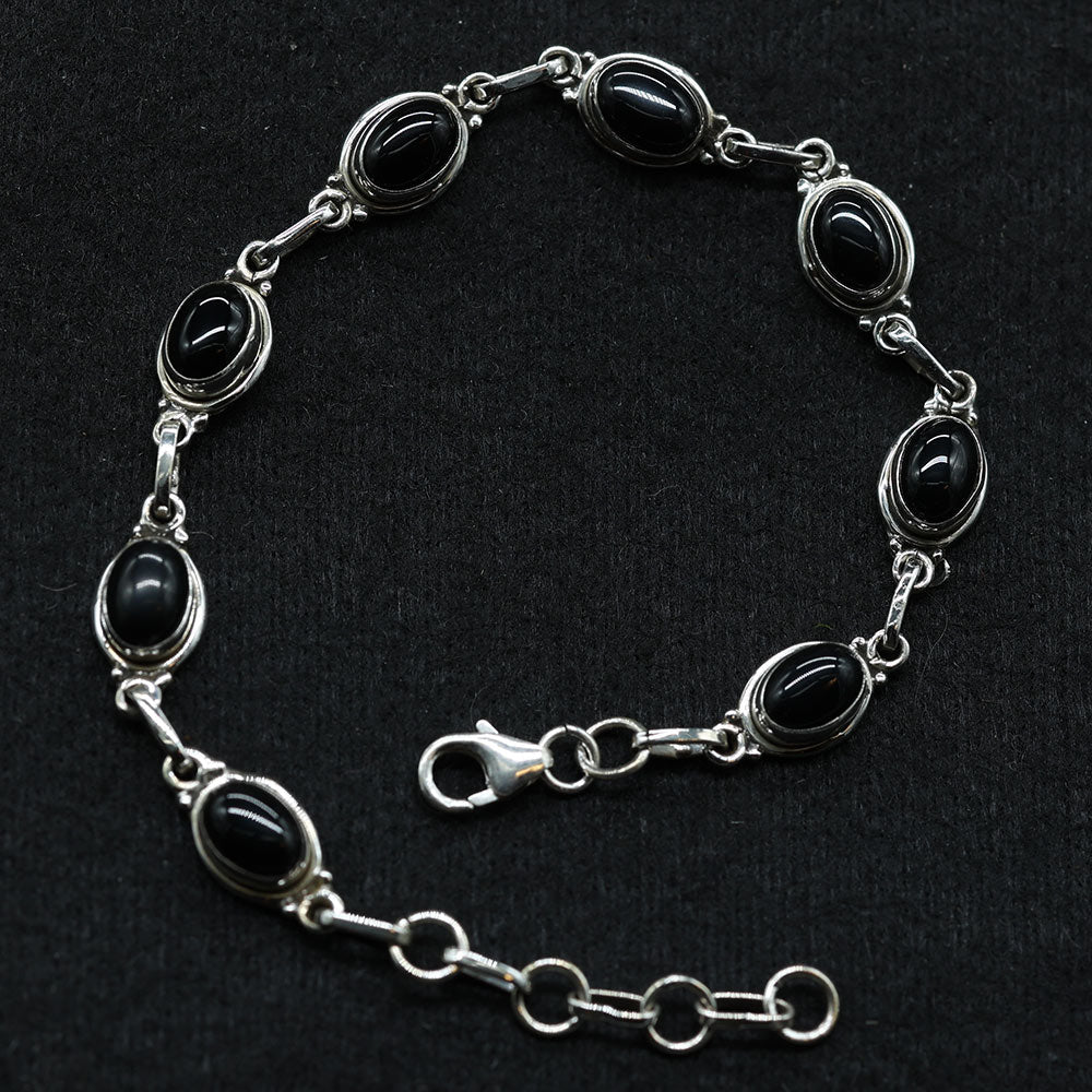 Onyx Armband Edles Damen mit schwarzen Steinen Silber (925) Carbochonschliff