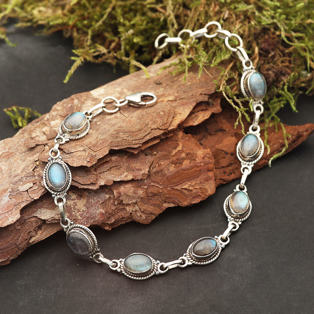 Edelstein Armschmuck Silber Armband Labradorit edles Armband für Damen 925 Sterlingsilber