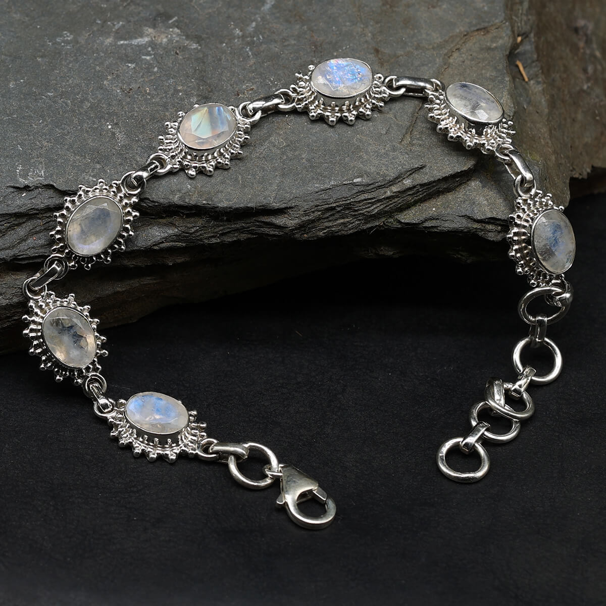 Edelstein Armband 925 Silber Mondstein filigran gefasst edler Armschmuck