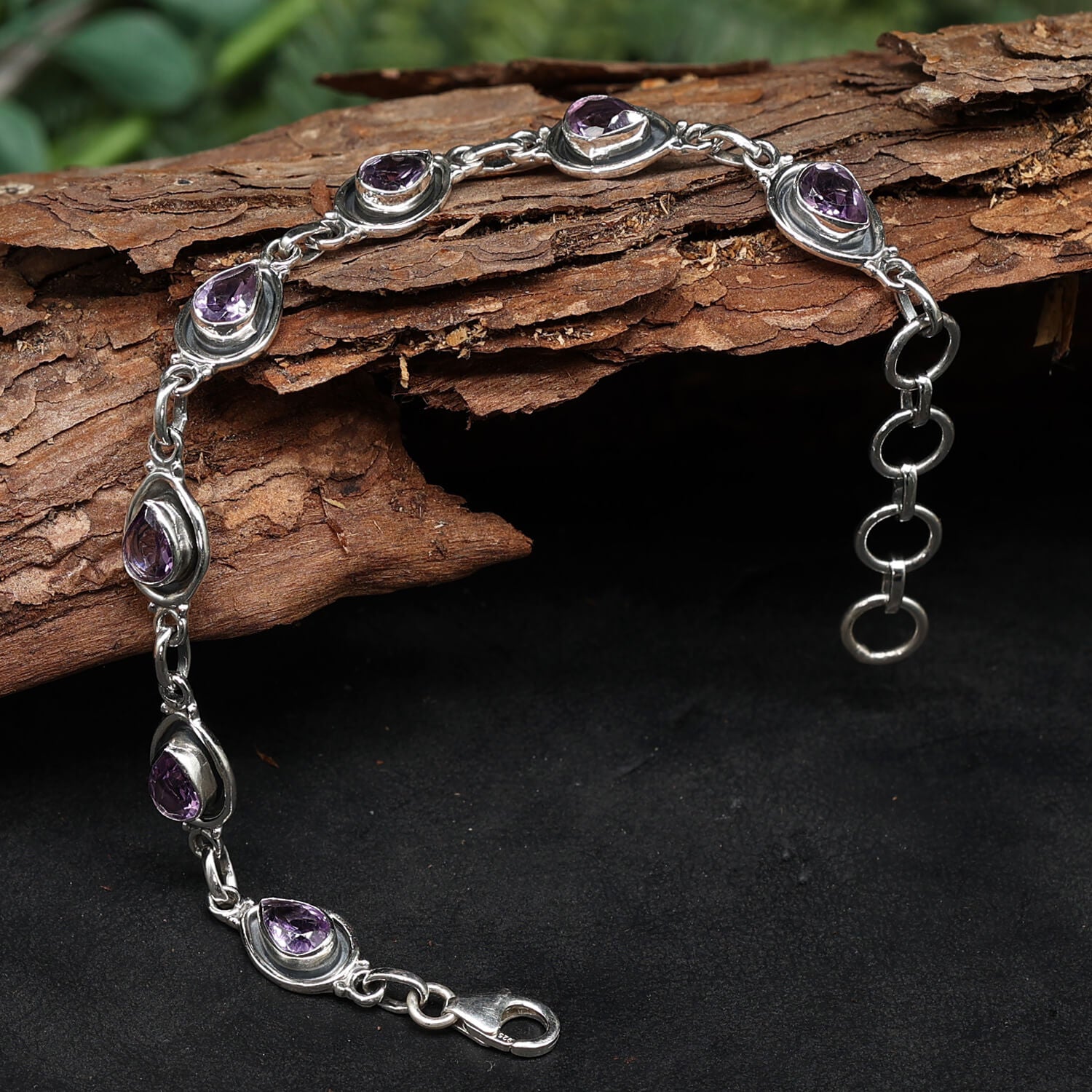 Amethyst 925 Silber Edelstein Armband zeitloser Damen Armschmuck