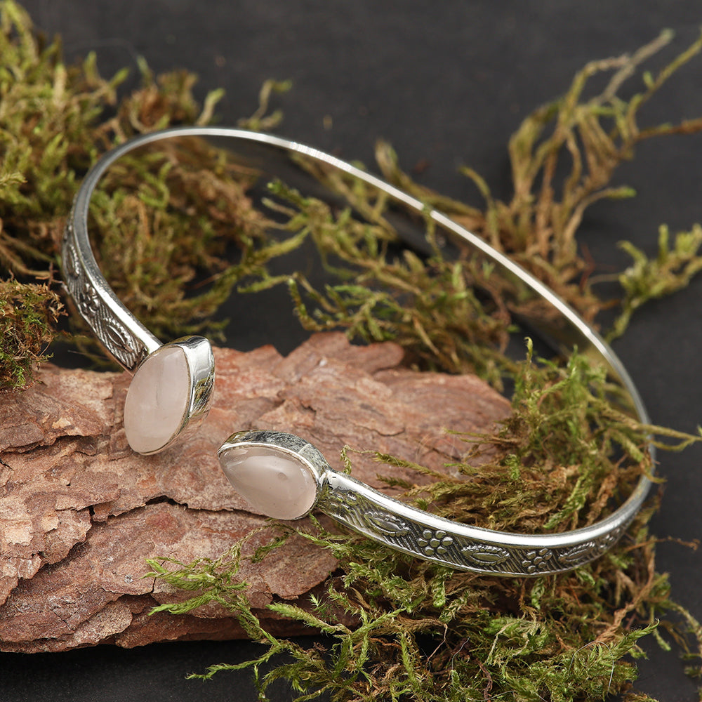 Rosenquarz Armreif 925er Silber edler Armschmuck für Damen