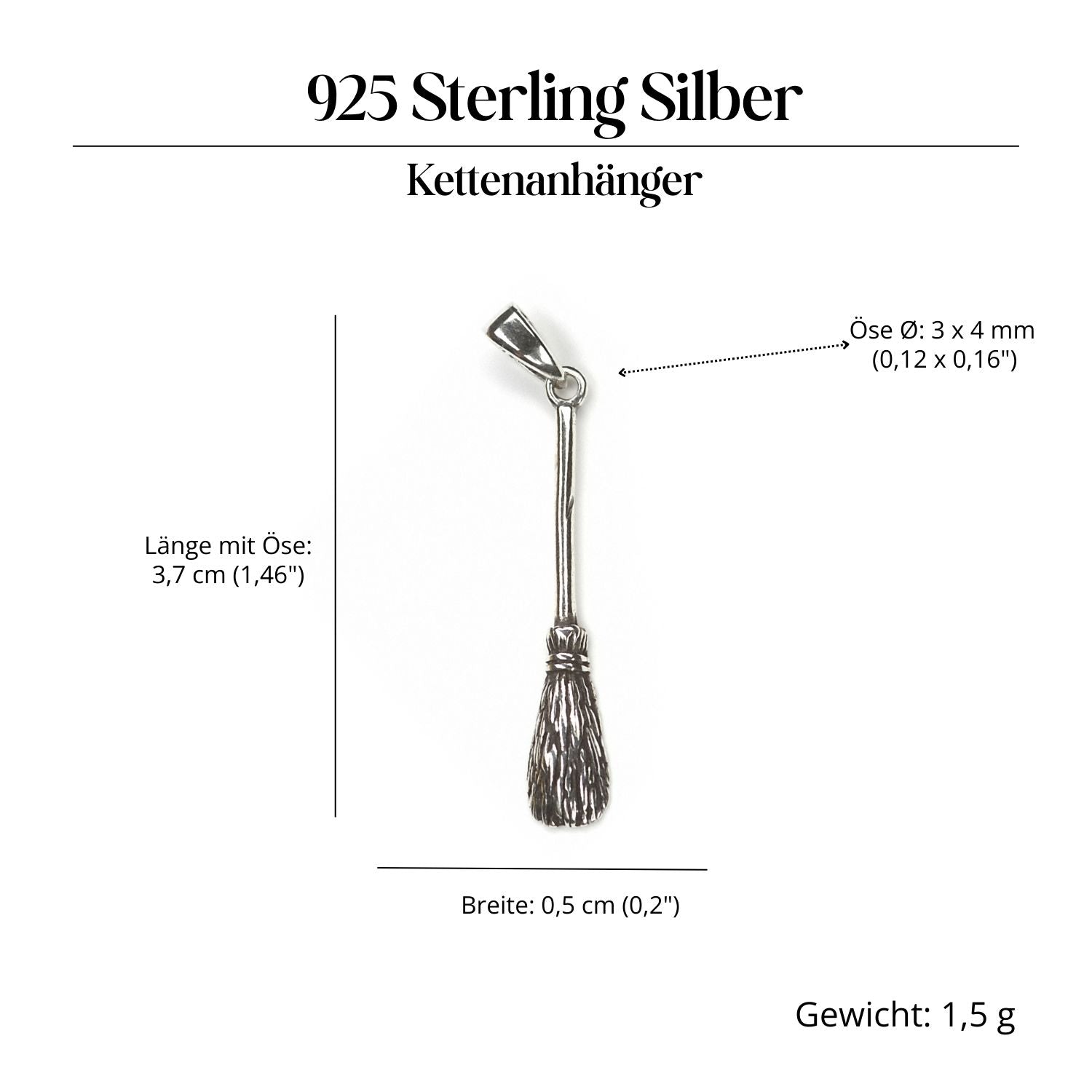 Hexe Besen feiner Silberschmuck Anhänger 925 Silber Amulett