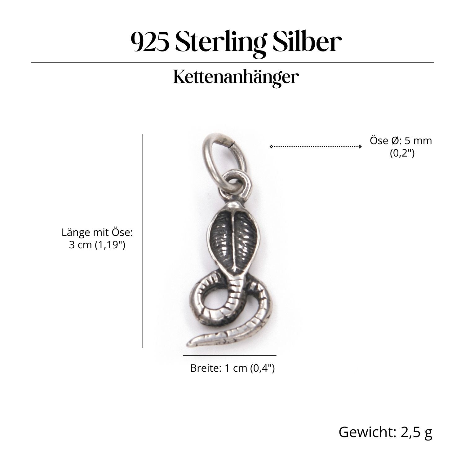 Cobra feiner Silberschmuck Anhänger 925 Silber Amulett
