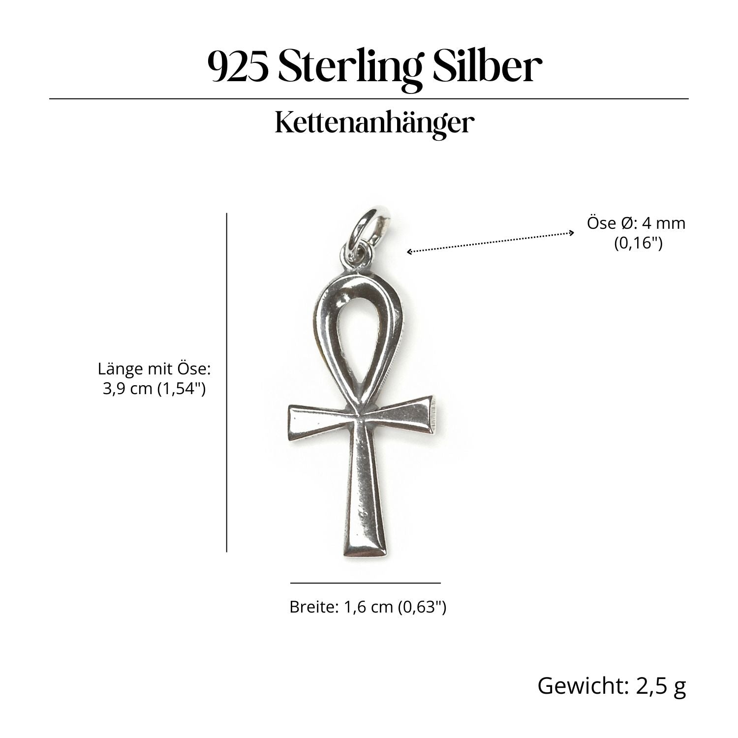 Feines Ankh Schmuck Kettenanhänger 925/000 Silber
