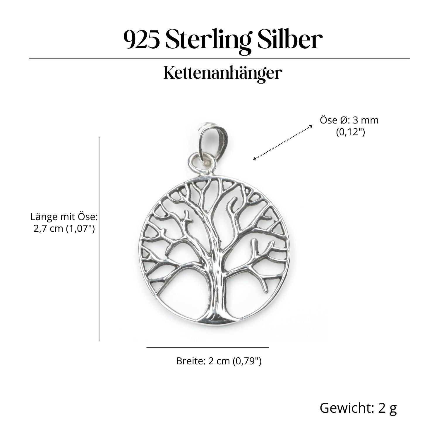 Tree of Life Jewelry Ø 1.7cm Silver Jewelry Pendant 925 Silver