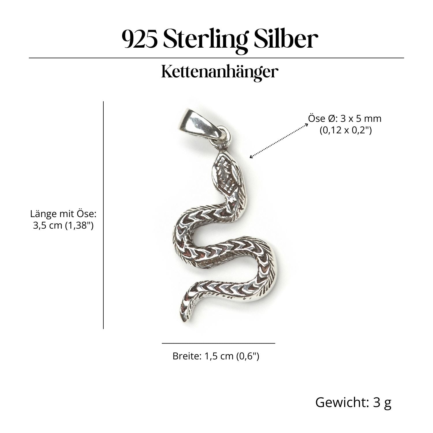 Snake pendant necklace, 925 silver jewelry