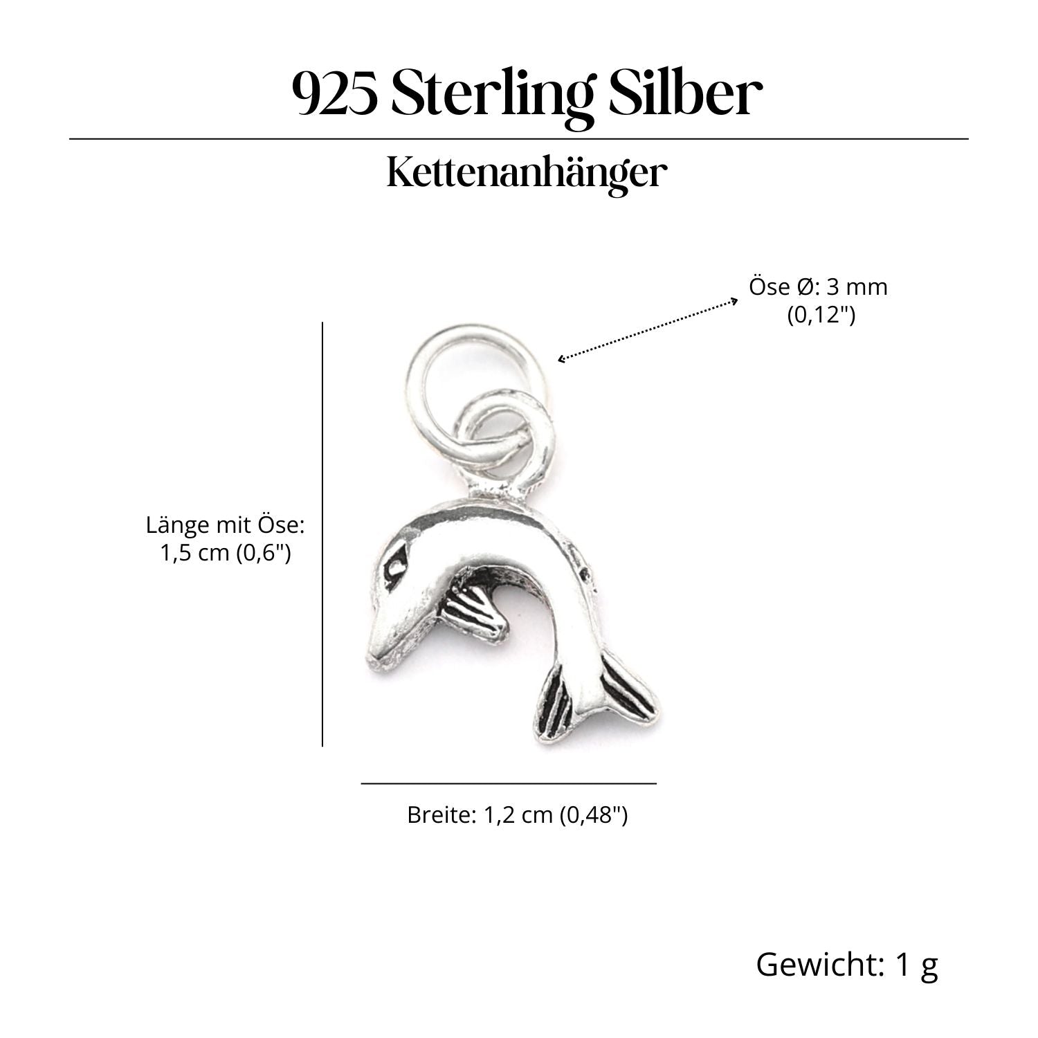 Delfin Anhänger 925 Silber für Creole oder Kette