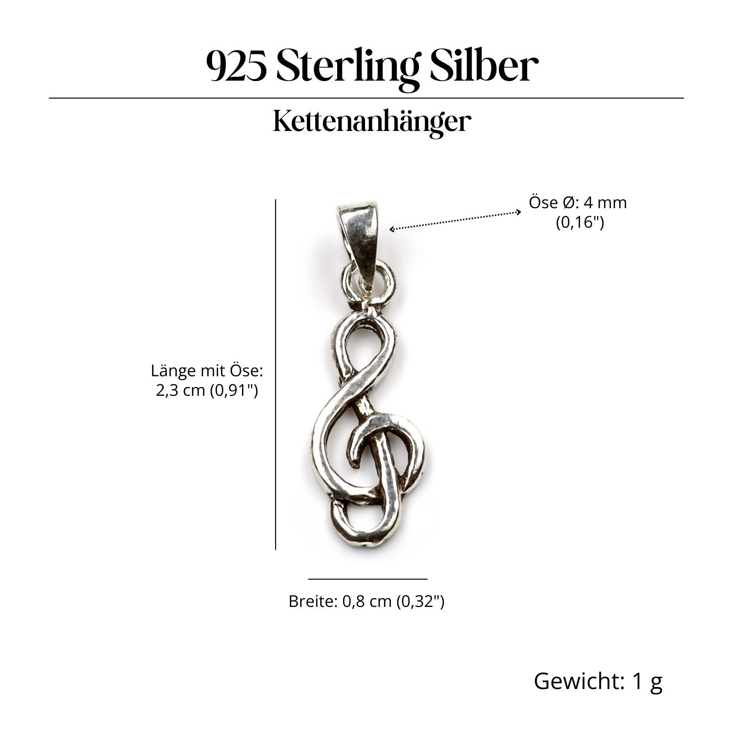Notenschlüssel Schmuck Kettenanhänger 925 Silber Violinschlüssel