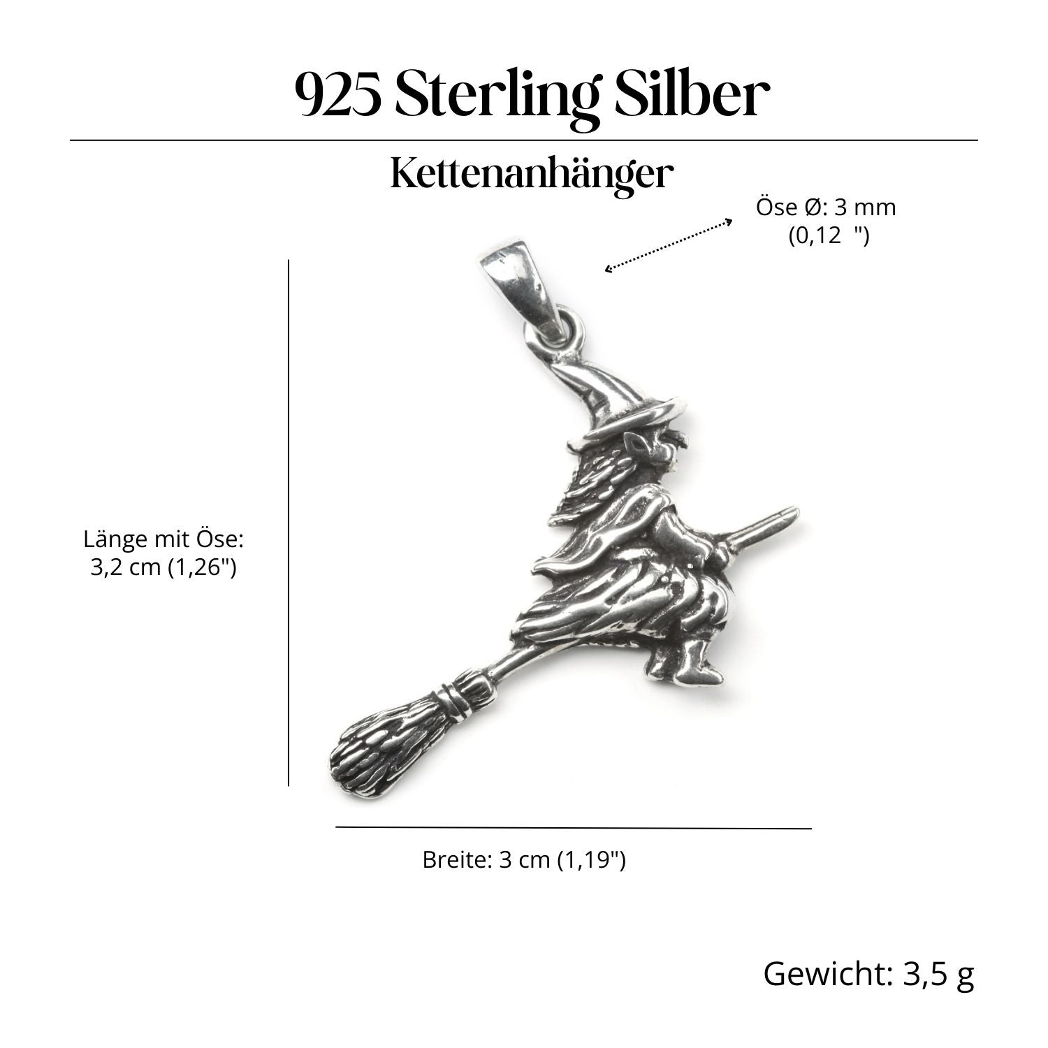 Flying Witch Pendant Necklace, 925 Silver Jewelry