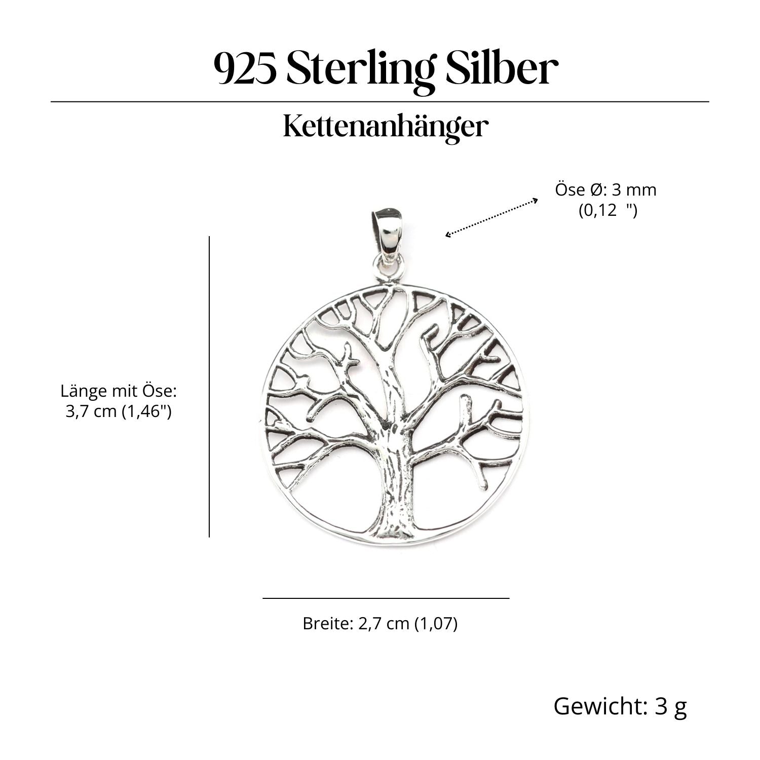 Tree of Life jewelry, Ø 2.7cm pendant, 925 silver