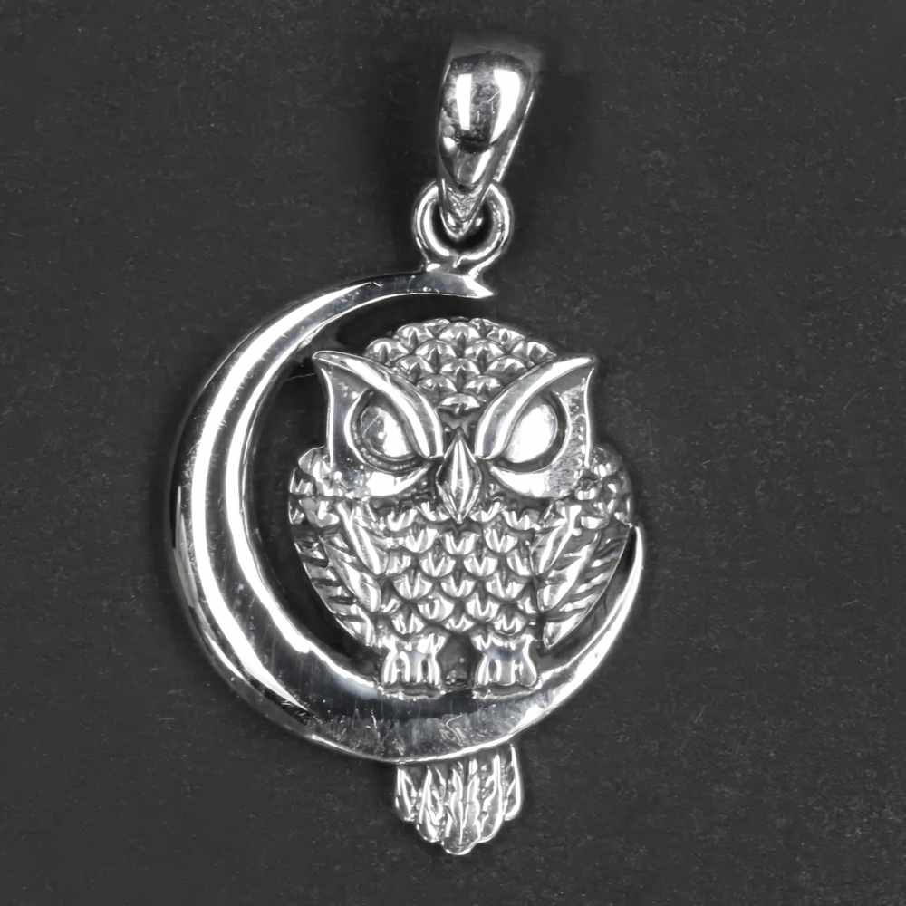 Eule im Mond Silberschmuck Anhänger 925/000 Silber