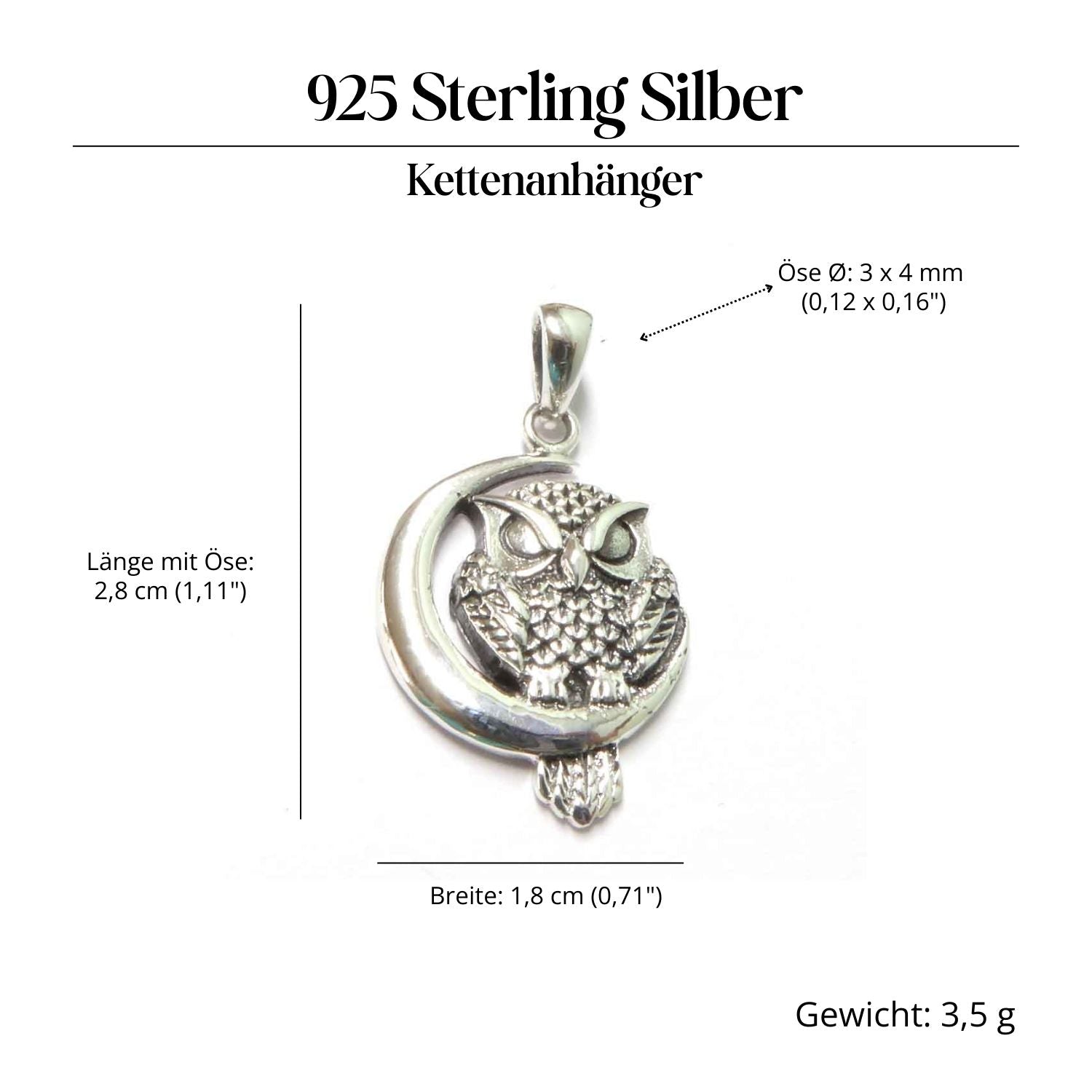 Eule Schmuck Anhänger Silber 925/000 Eule im Mond