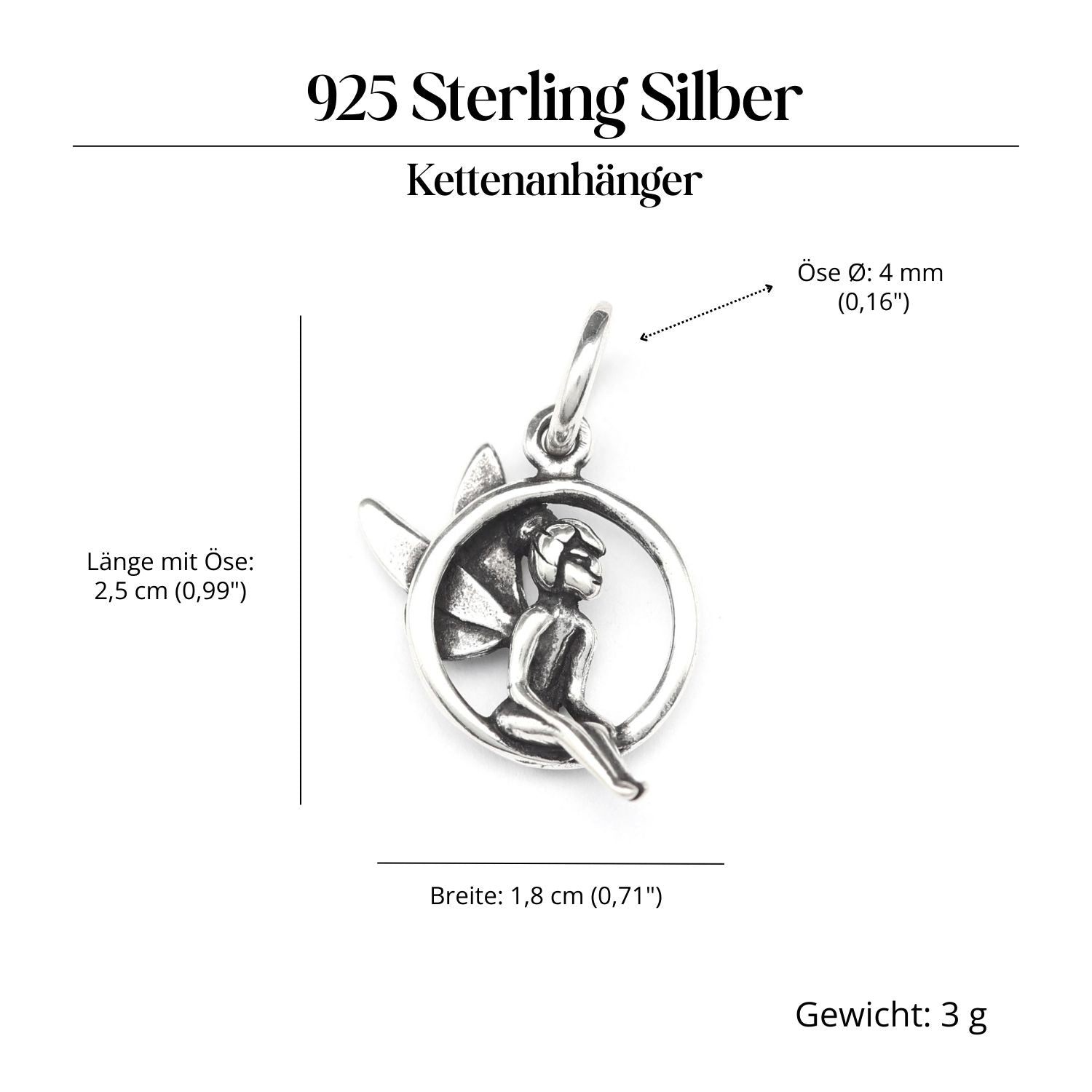 Kleine Fee Anhänger Schmuck Silber Anhänger Elfe im Kreis sitzend 925/000