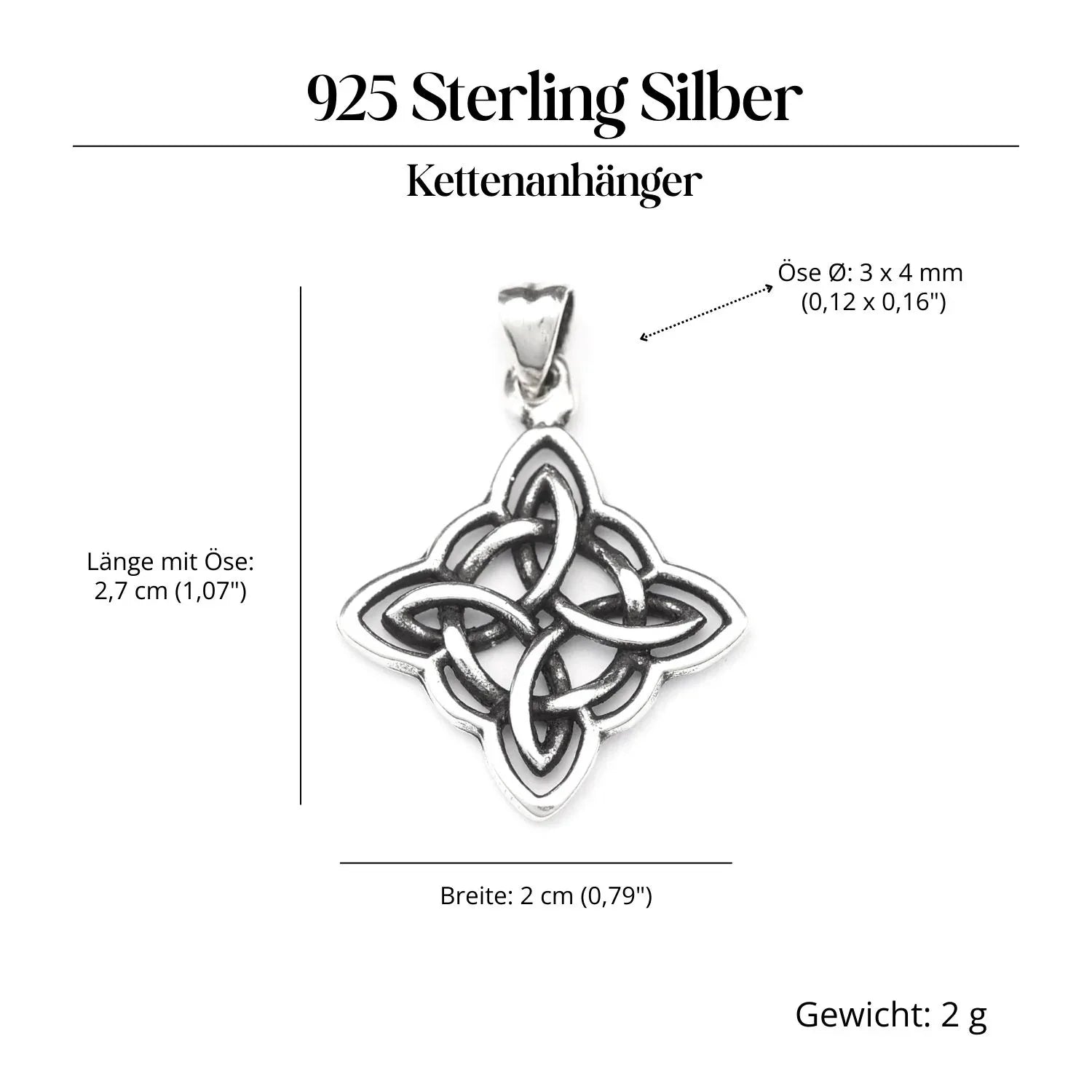 Celtic Square Pendant Silver Celtic Necklace Pendant 925/000
