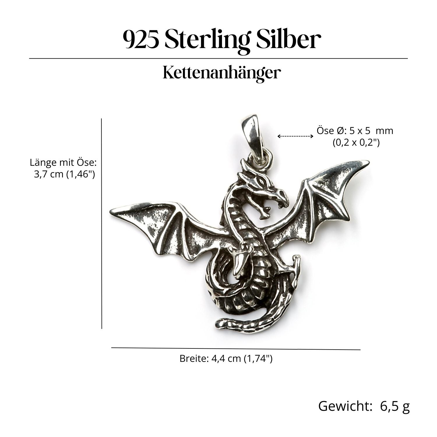 Silberanhänger Drache 925 Silber Schmuck Amulett für Halskette