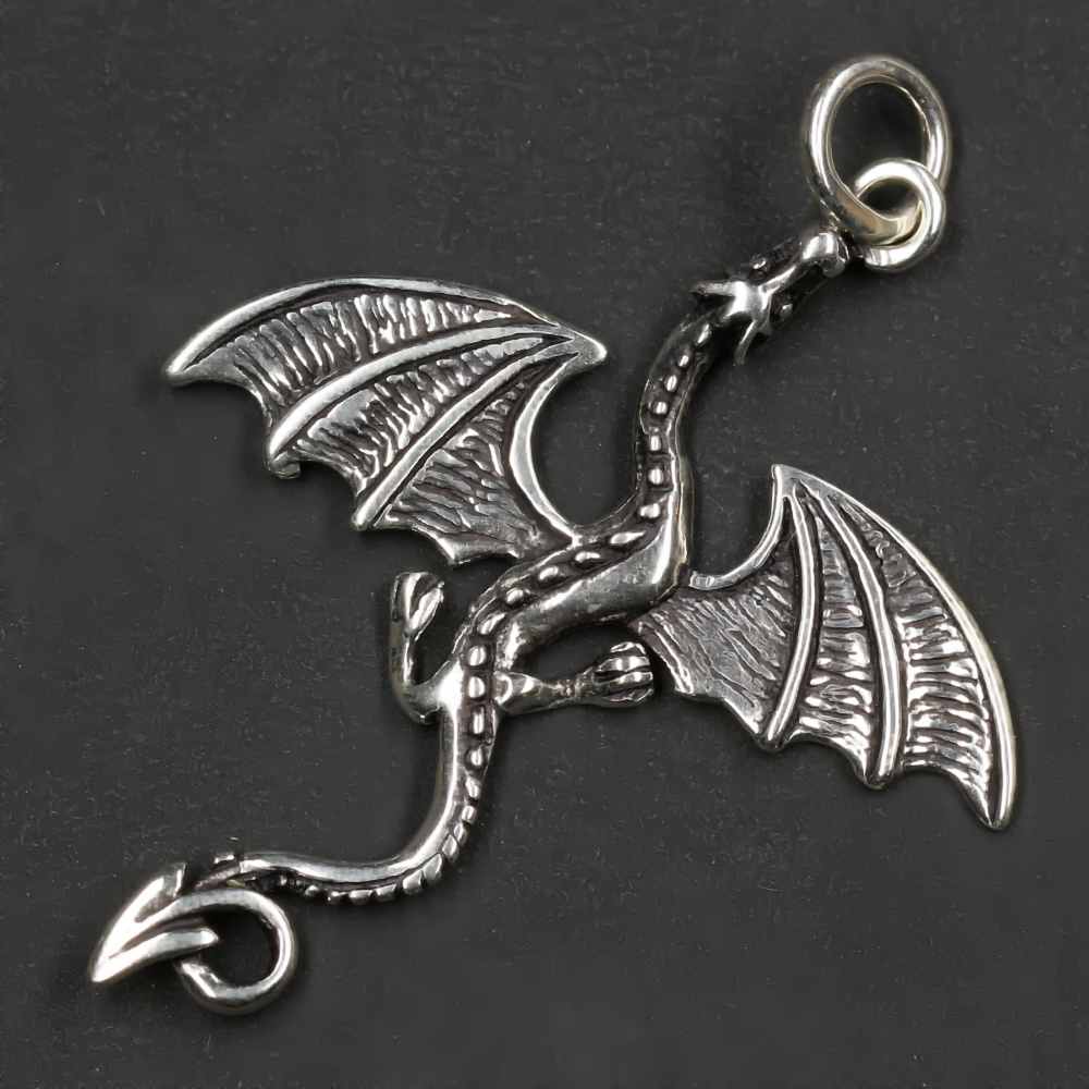 Drache Fliegend 925er Silber Anhänger Sterlingsilber Larp 