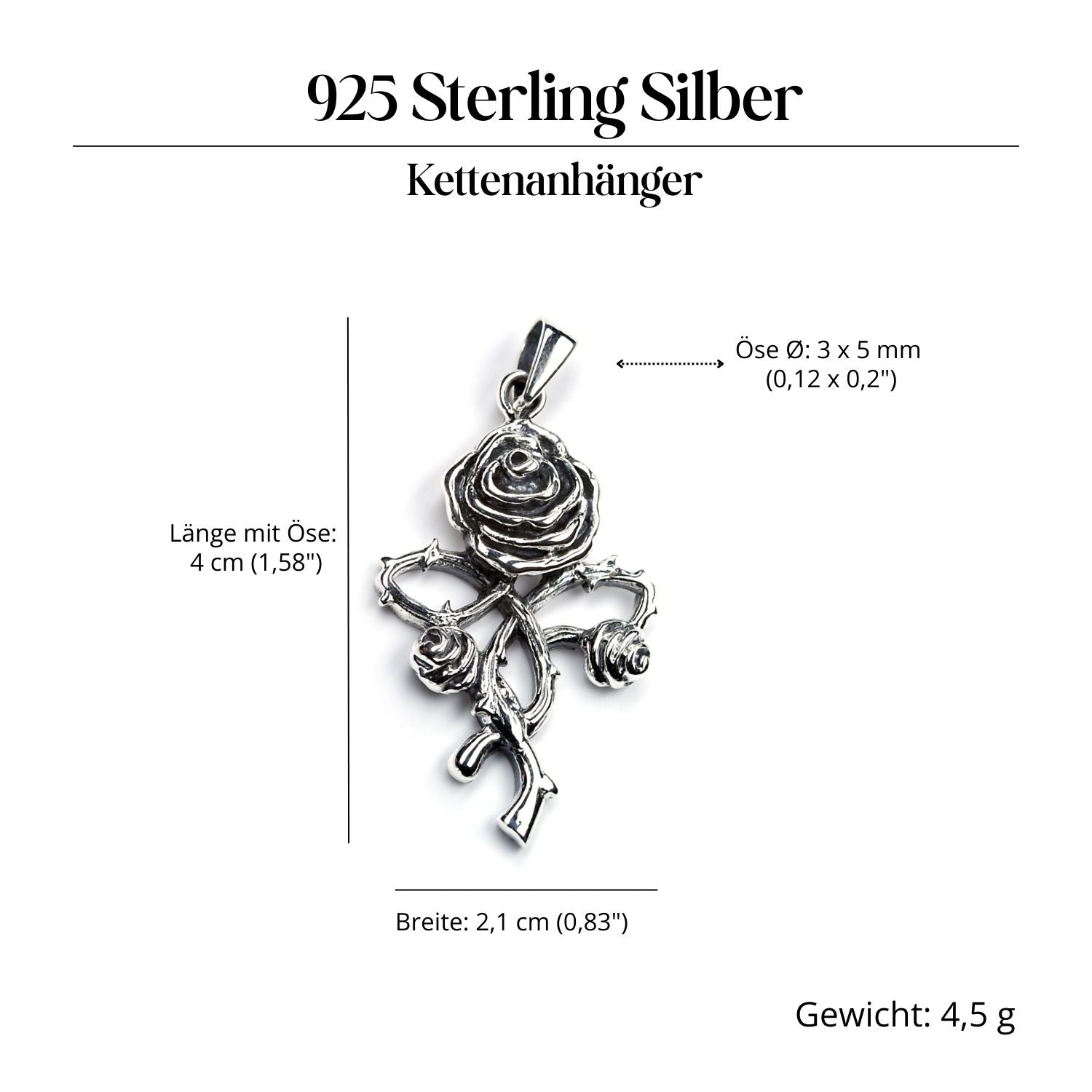 Rose Silberanhänger 925 Silber Schmuck Amulett für Halskette