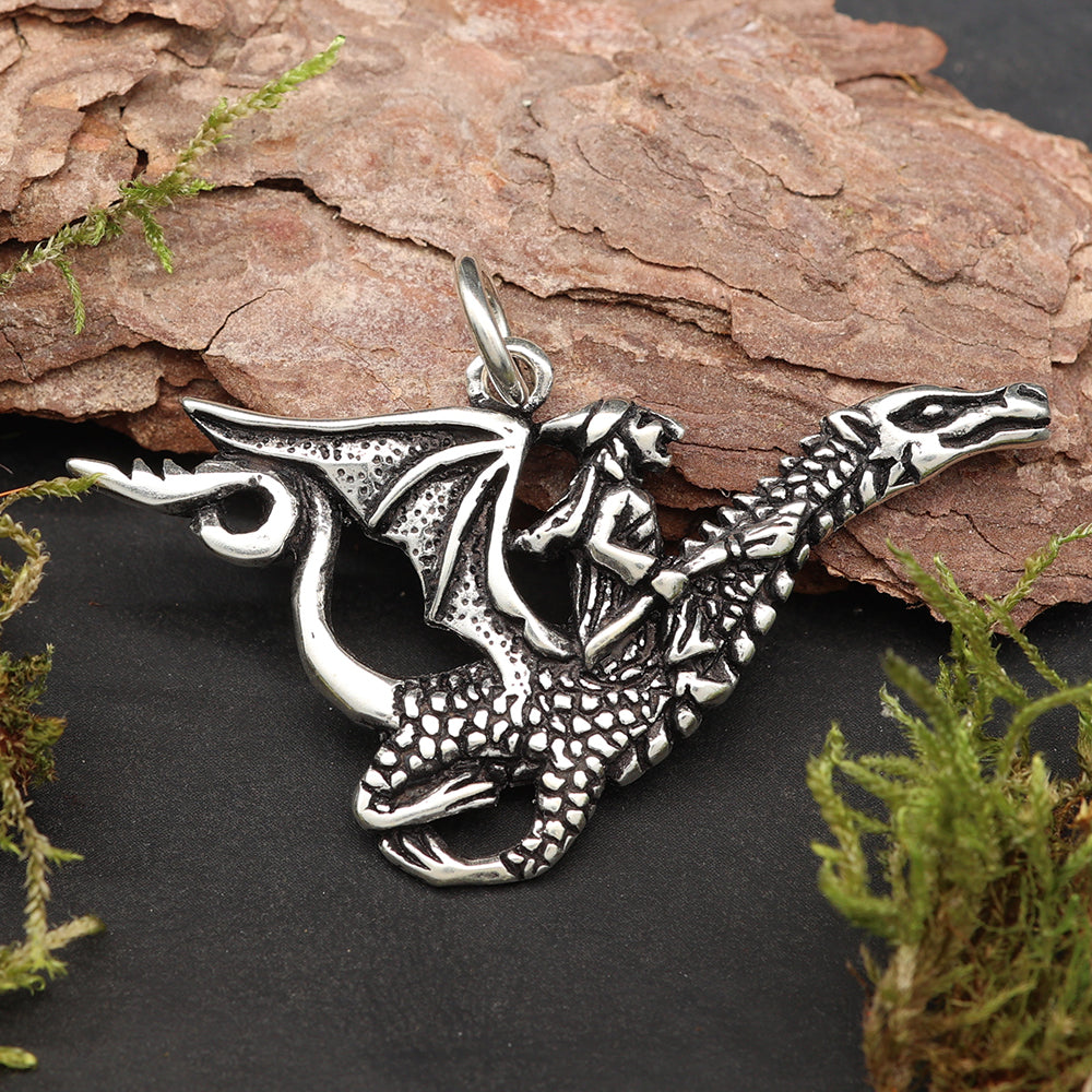 Hexe auf Drache Ketten Anhänger Silber 925 Schmuckanhänger