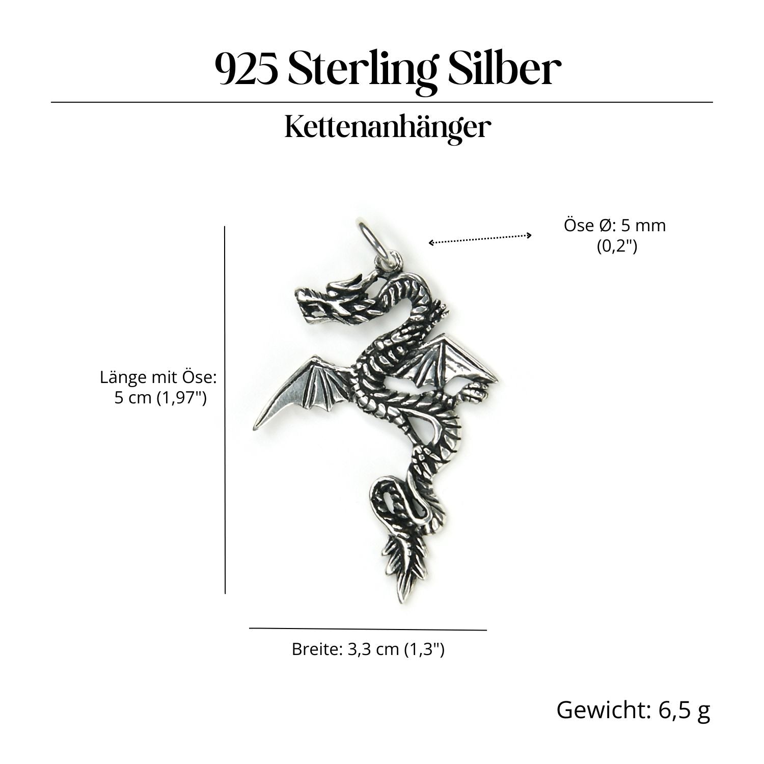 Silberanhänger 925 Silber Schmuck Amulett für Halskette Drache