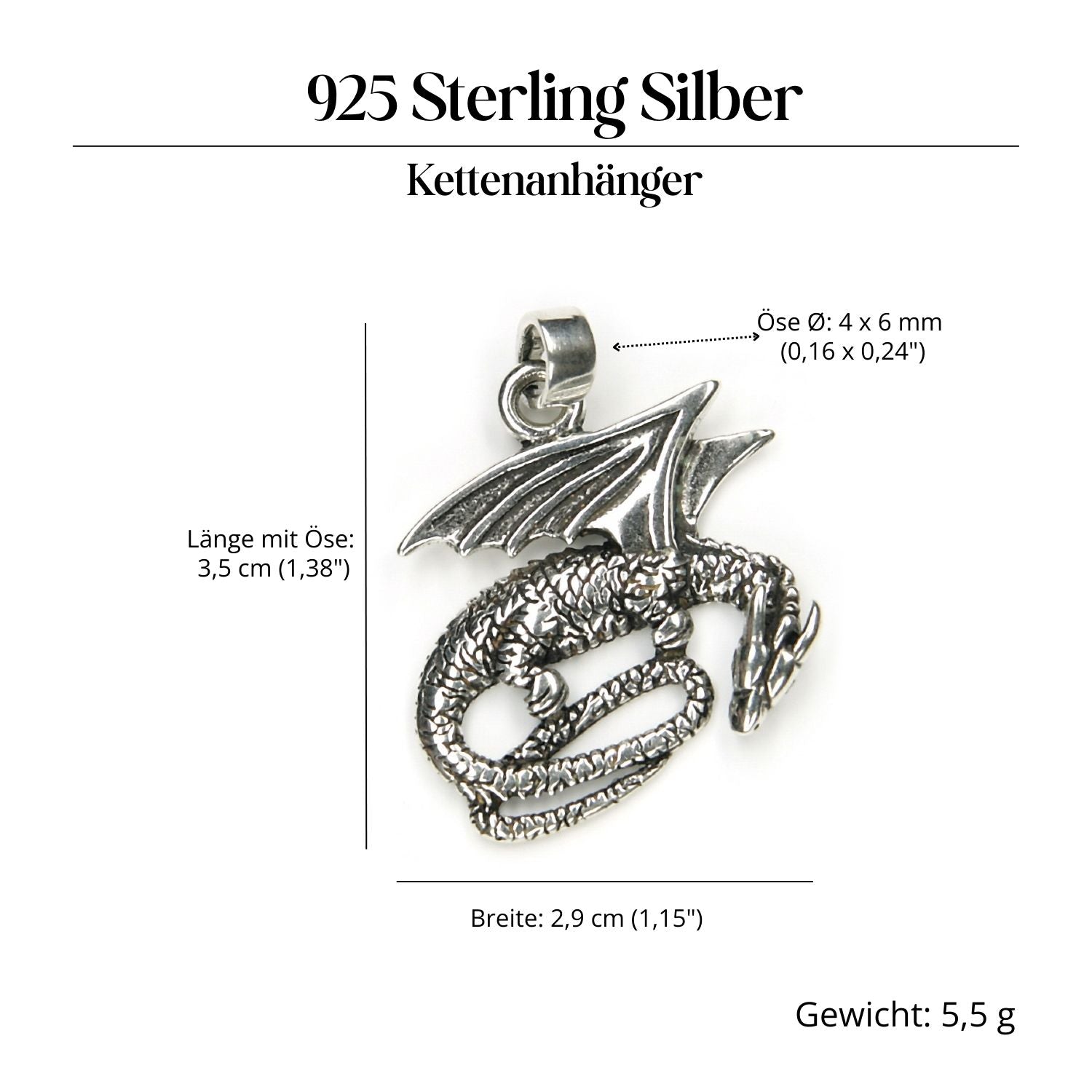 Drache Silberanhänger 925 Silber Schmuck Amulett für Halskette