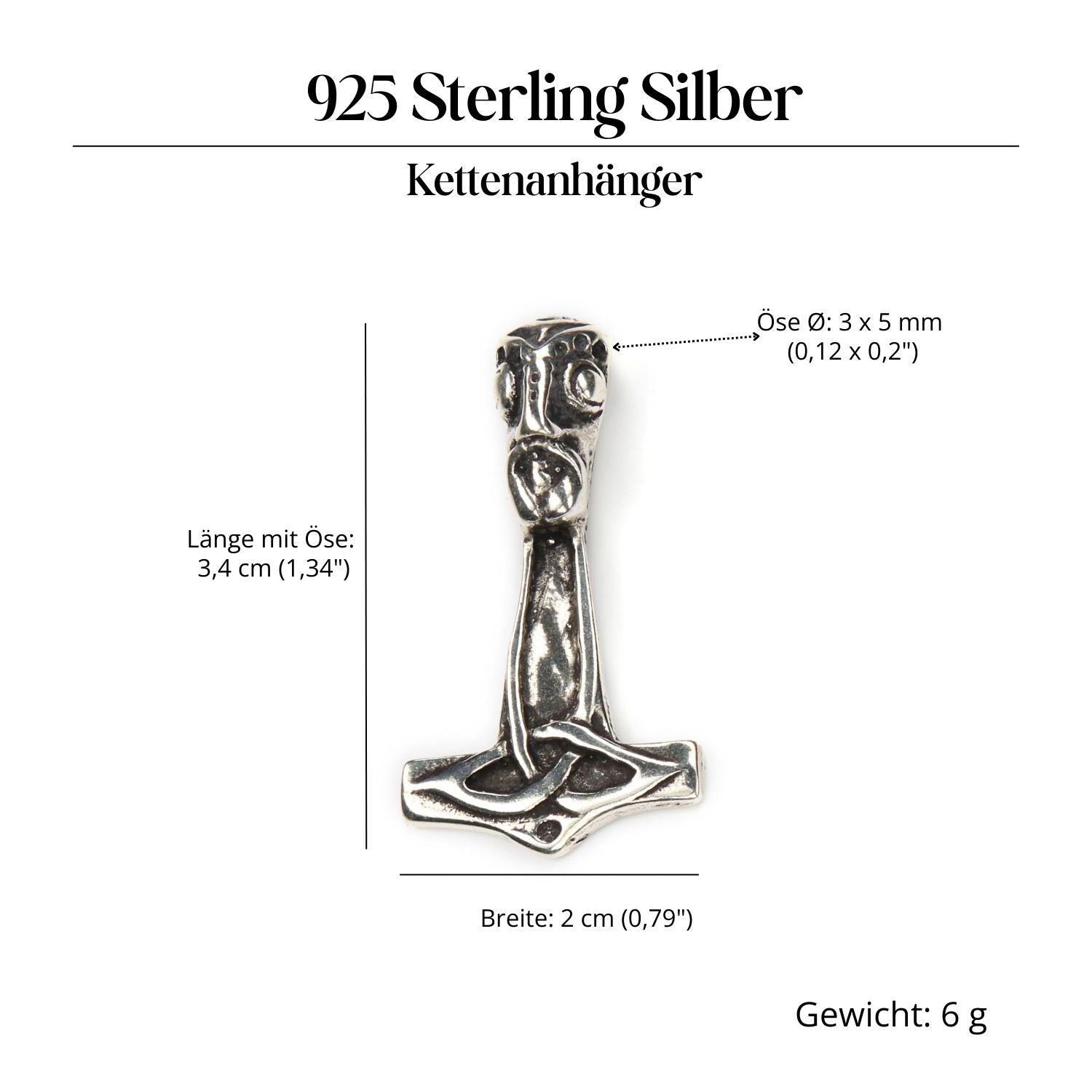 Thors Hammer Schmuck Kettenanhänger 925 Silber schlicht