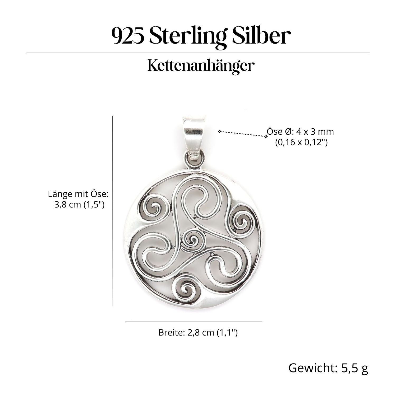 Triskelion Jewelry Pendant 925 Silver Open Triskelion