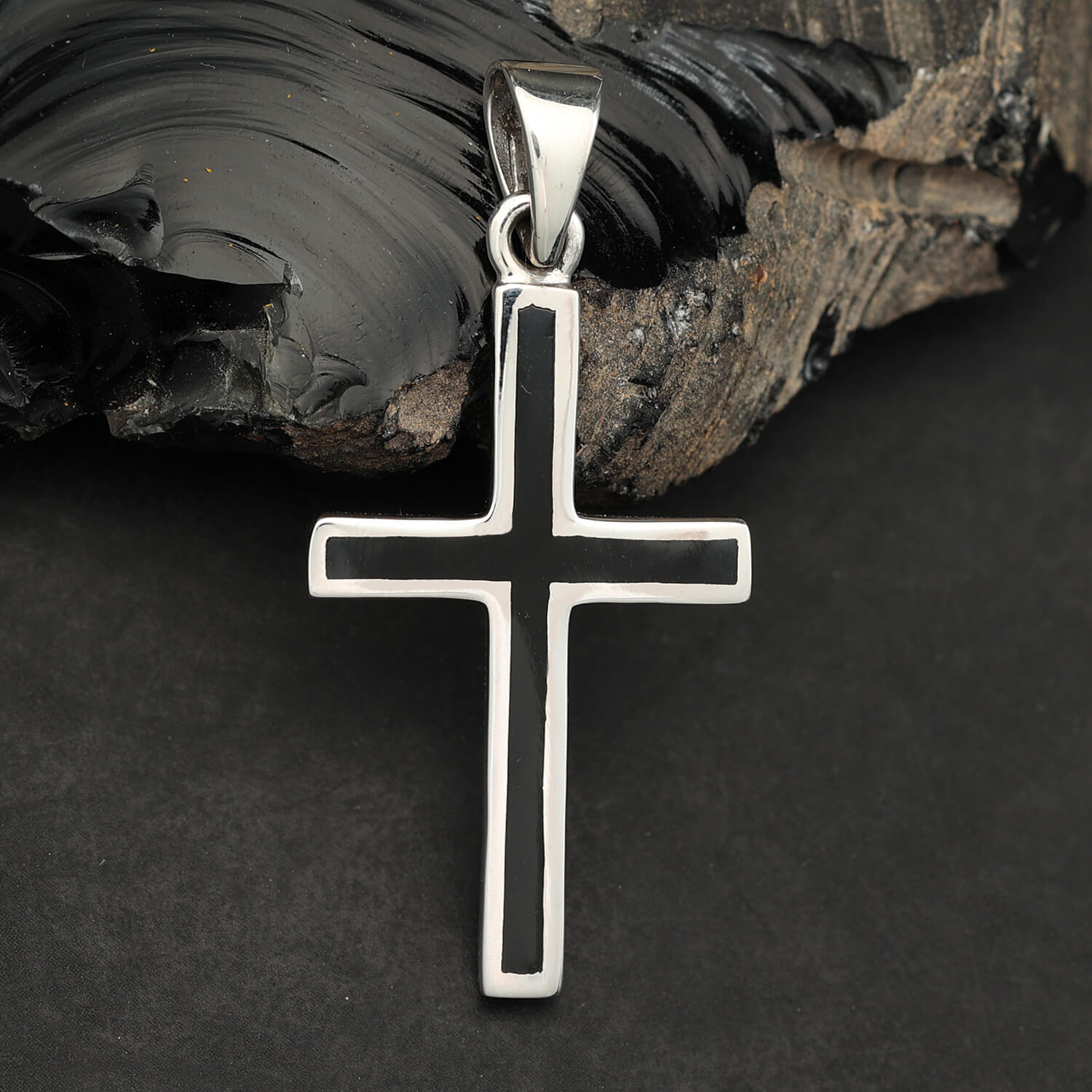 Kreuz mit Onyx Schmuck Kettenanhänger Silber 925