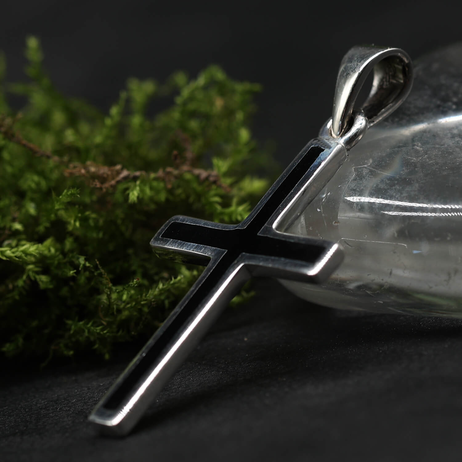 Kreuz mit Onyx Schmuck Kettenanhänger Silber 925